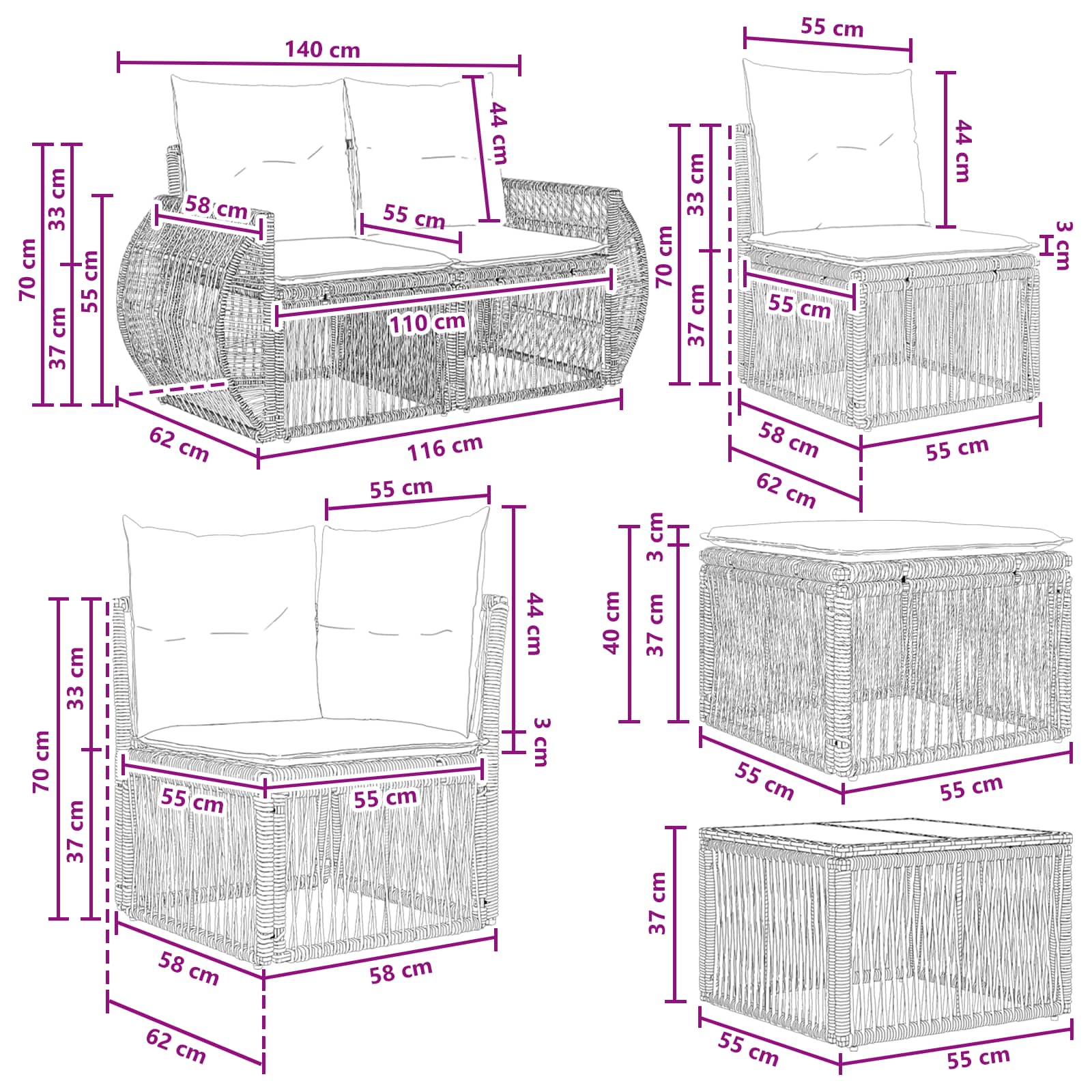 Gartensofa-set 10 pcs Grau Poly-Rattan