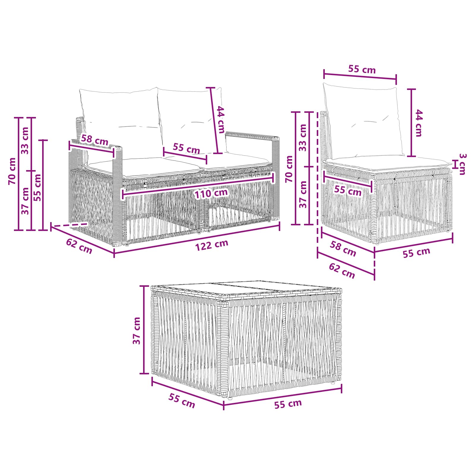 Gartensofa-set 4 pcs Beige Poly-Rattan