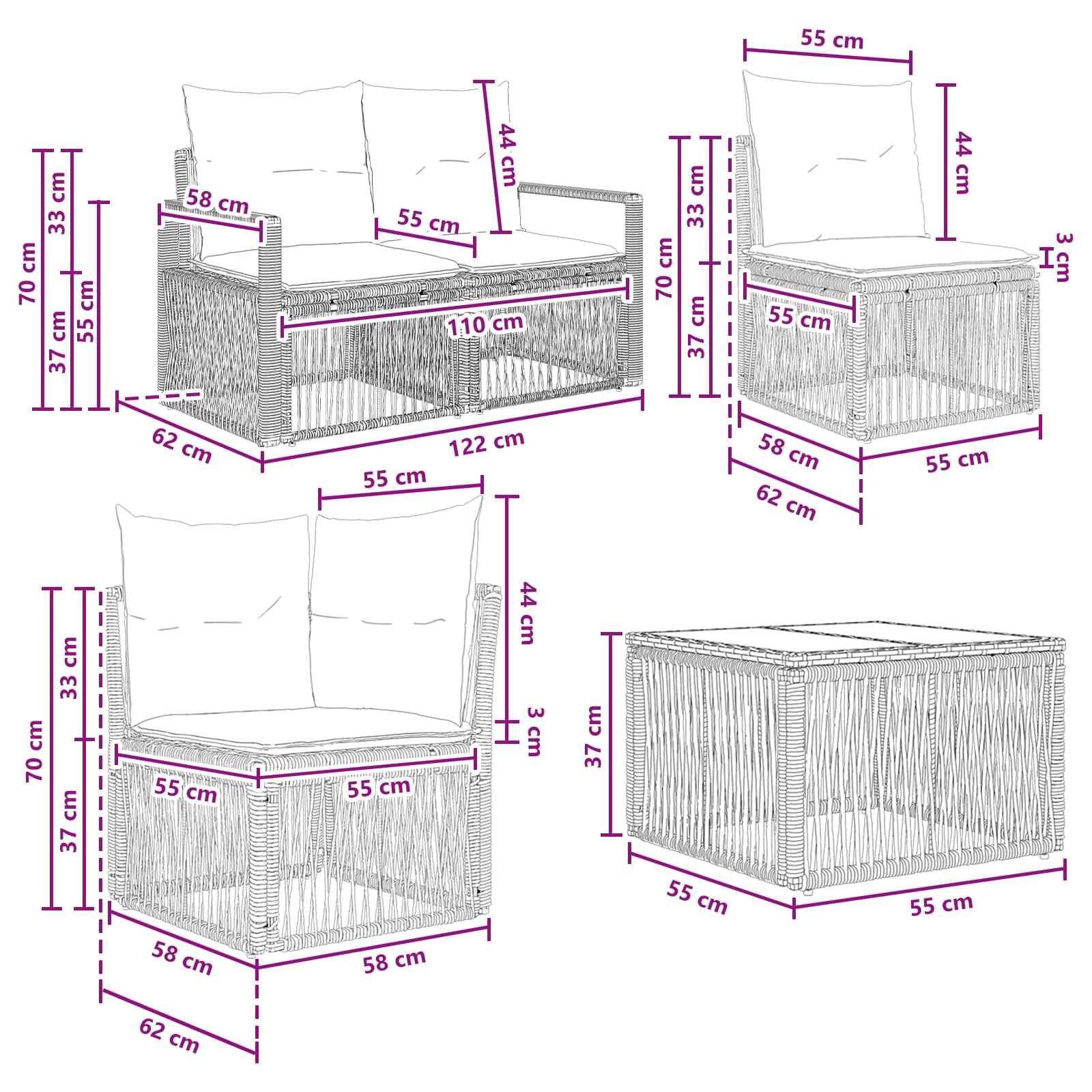 Gartensofa-set 11 pcs Grau Poly-Rattan