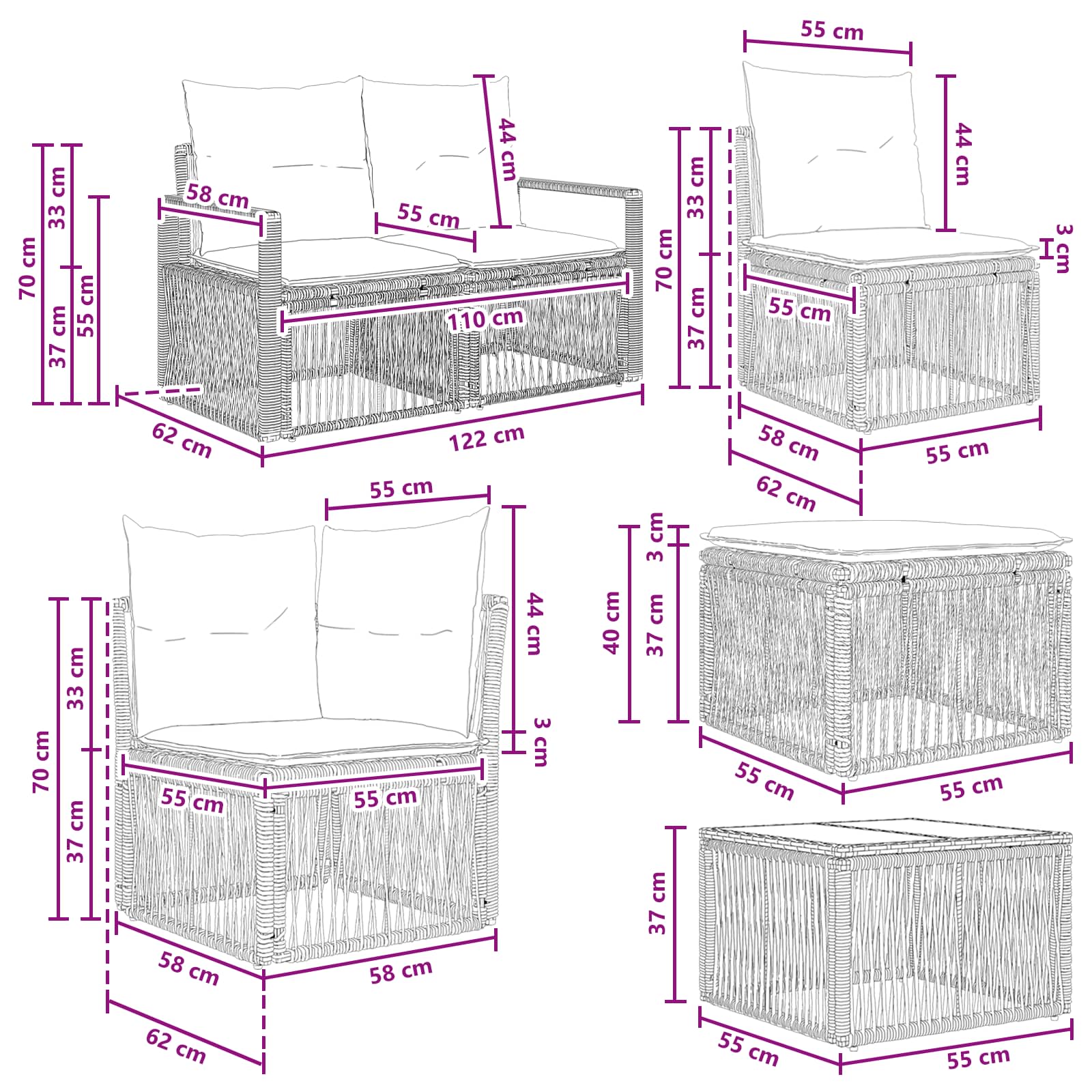 Gartensofa-set 7 pcs Grau Poly-Rattan