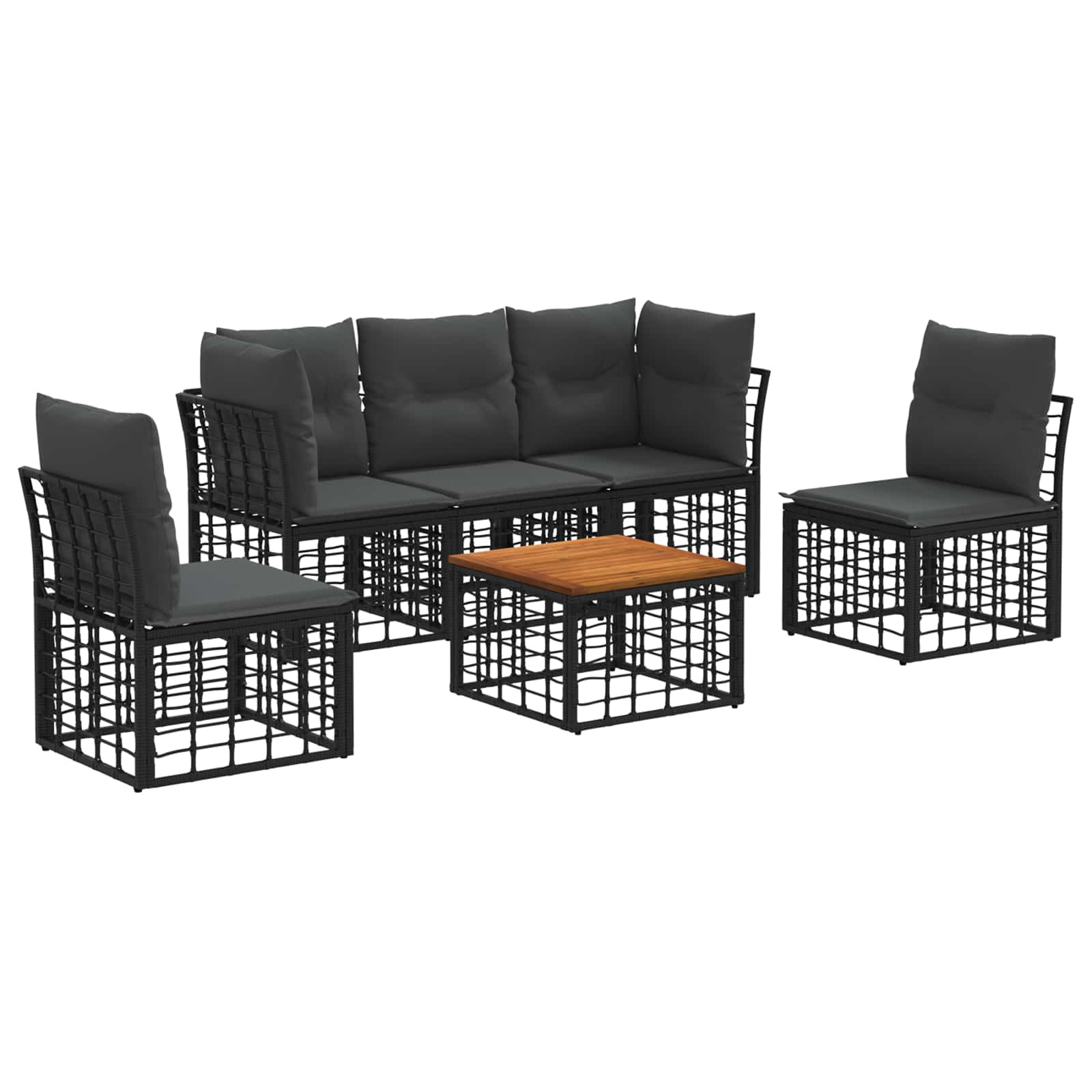 Outdoor-Sofagarnitur 6 pcs Schwarz und Dunkelgrau Polyester