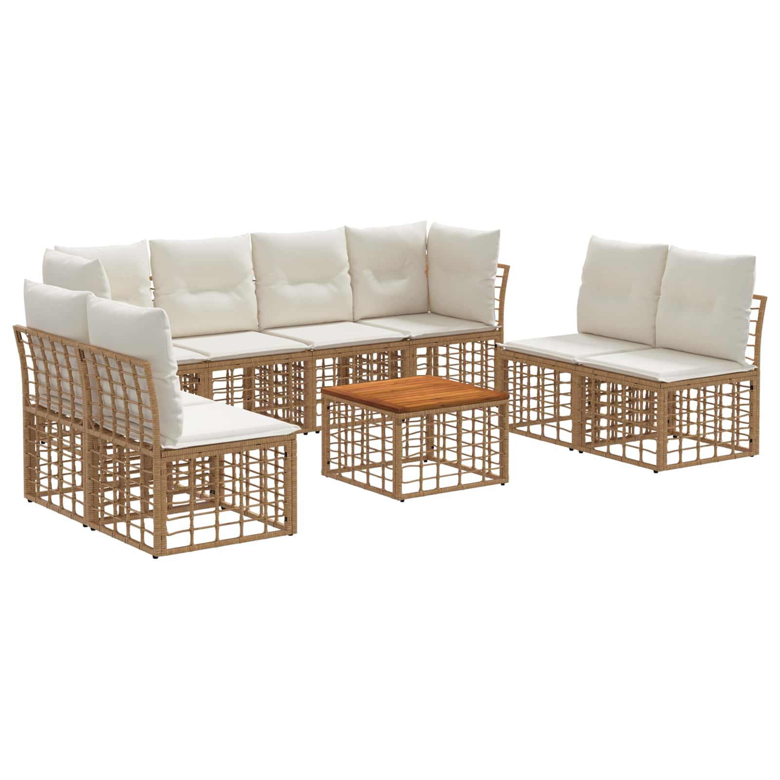 Outdoor-Sofagarnitur 9 pcs Natürlich und Cremweiß Polyester