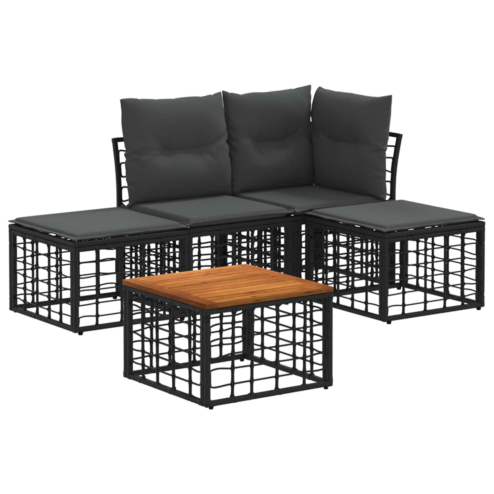 Outdoor-Sofagarnitur 5 pcs Schwarz und Dunkelgrau Polyester