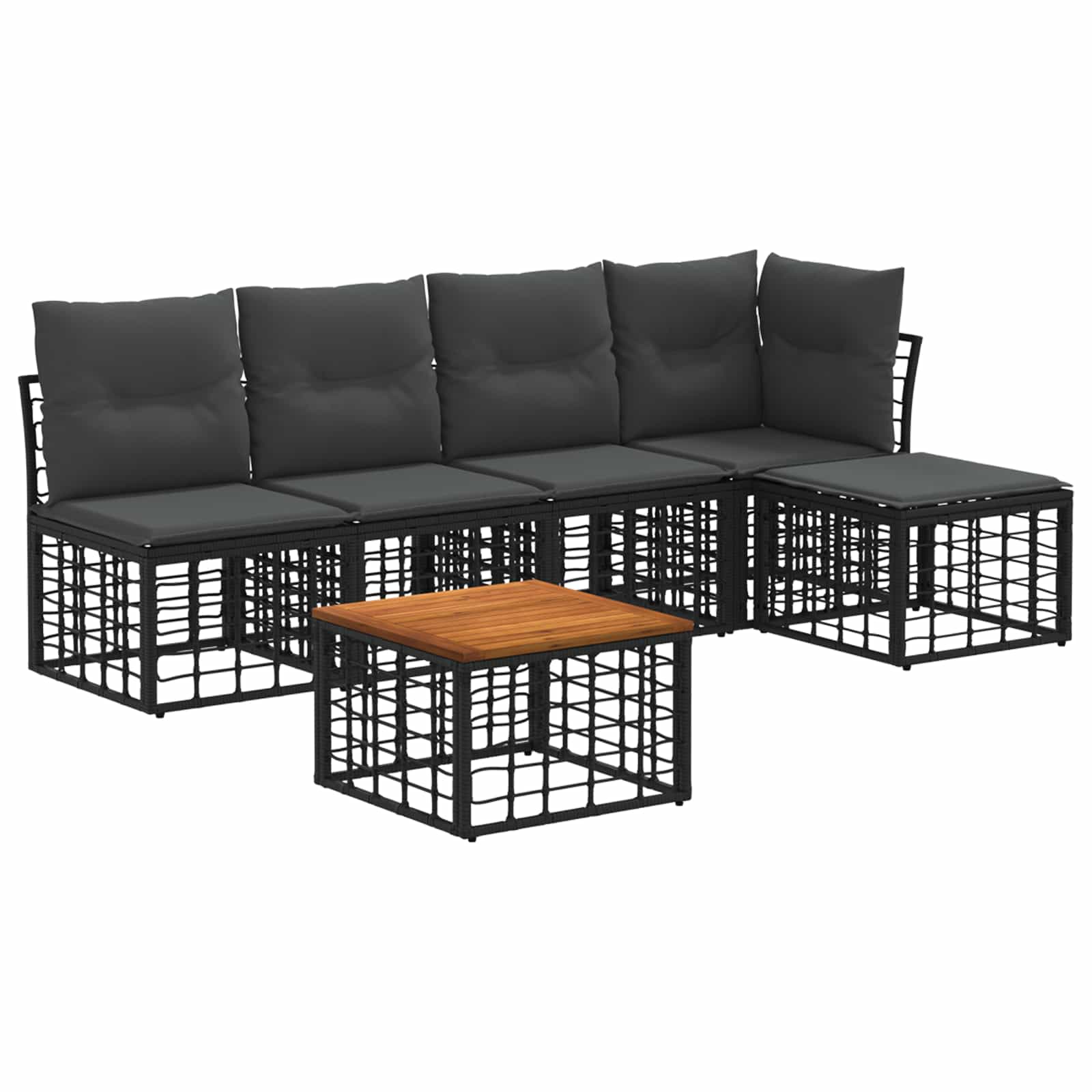 Outdoor-Sofagarnitur 6 pcs Schwarz und Dunkelgrau Polyester