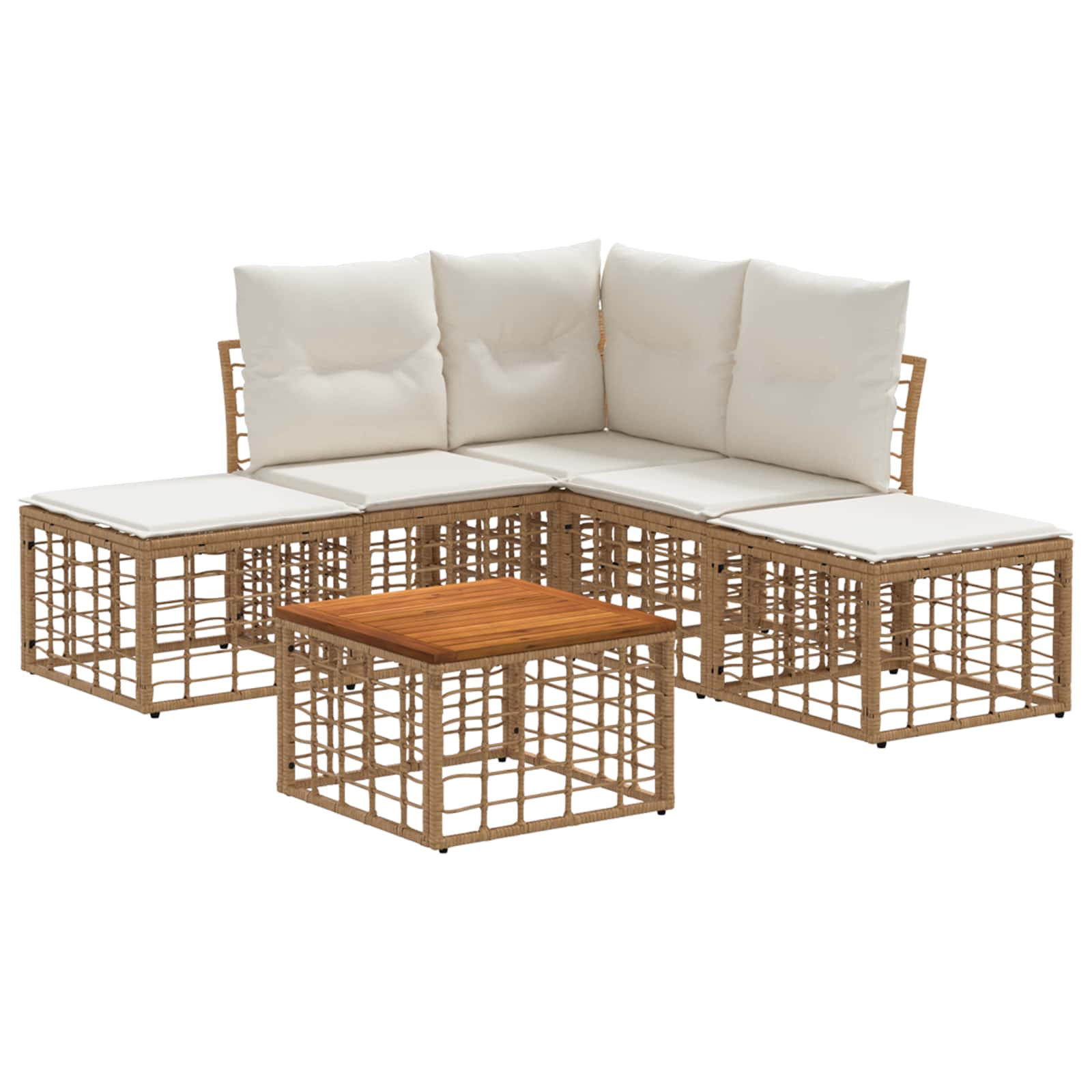 Outdoor-Sofagarnitur 6 pcs Natürlich und Cremweiß Polyester