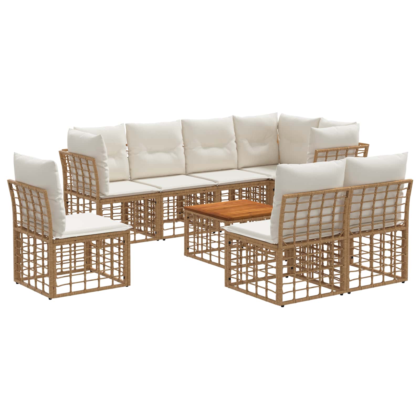 Outdoor-Sofagarnitur 9 pcs Natürlich und Cremweiß Polyester
