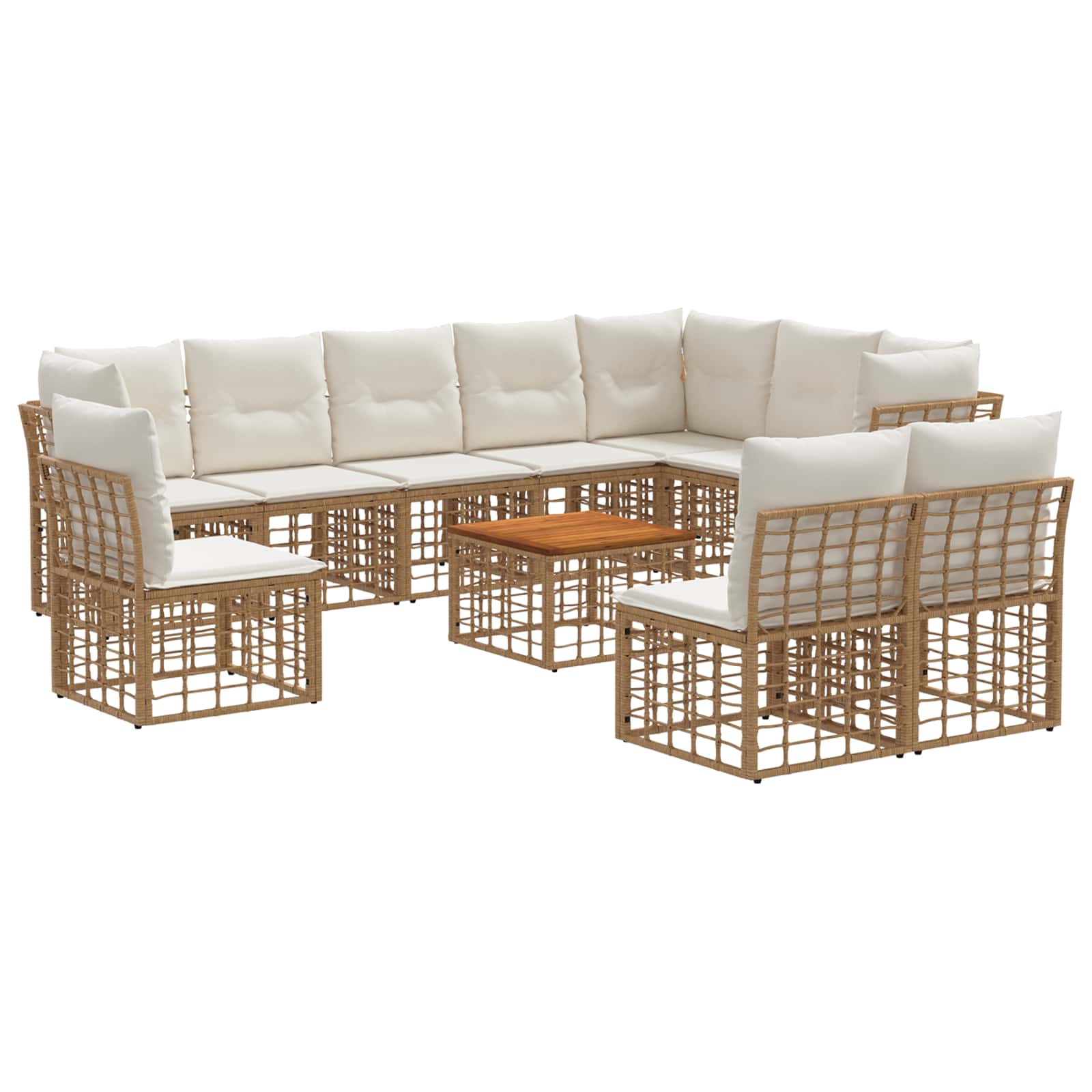 Outdoor-Sofagarnitur 11 pcs Natürlich und Cremweiß Polyester
