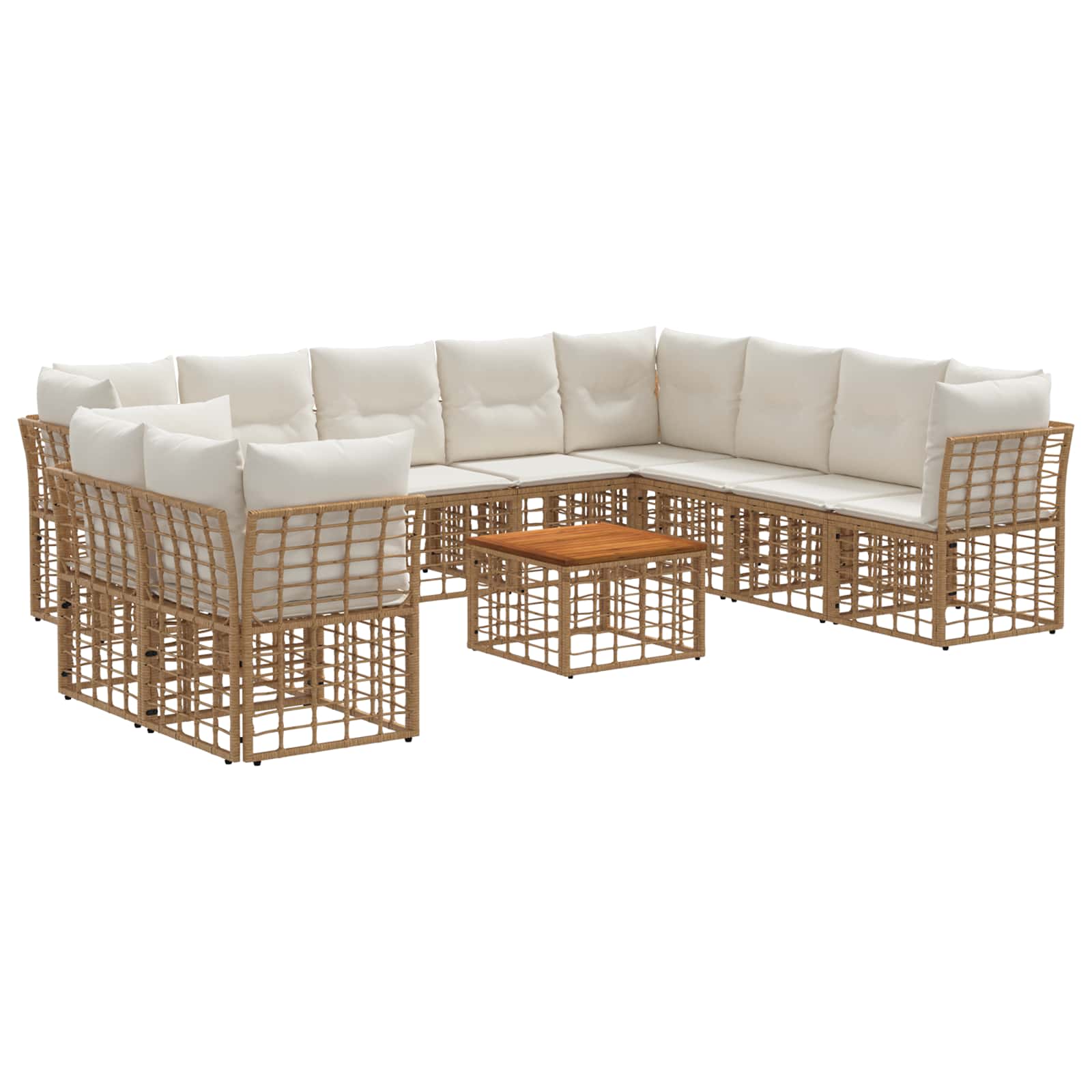 Outdoor-Sofagarnitur 11 pcs Natürlich und Cremweiß Polyester