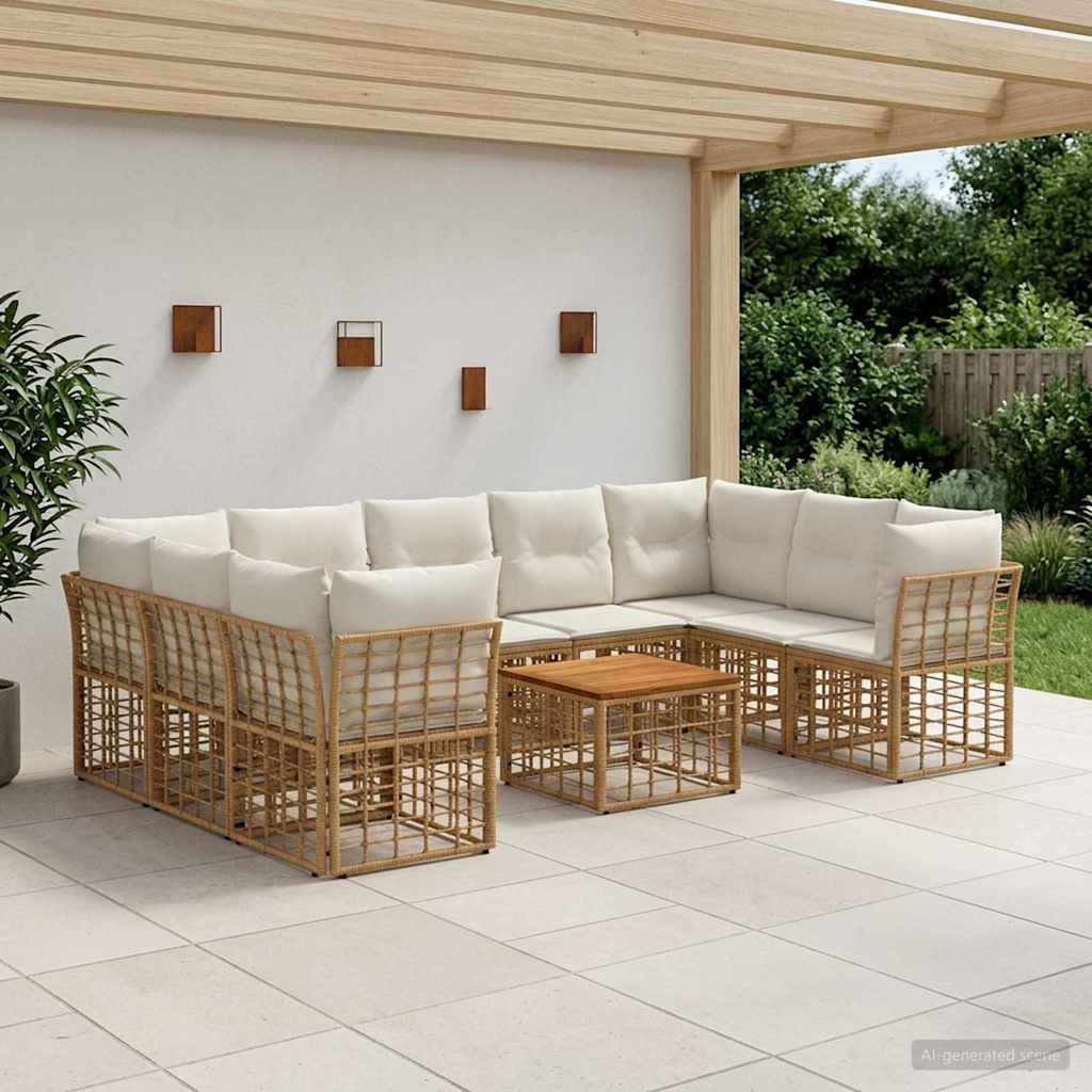 Outdoor-Sofagarnitur 10 pcs Natürlich und Cremweiß Polyester