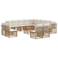 Outdoor-Sofagarnitur 14 pcs Natürlich und Cremweiß Polyester