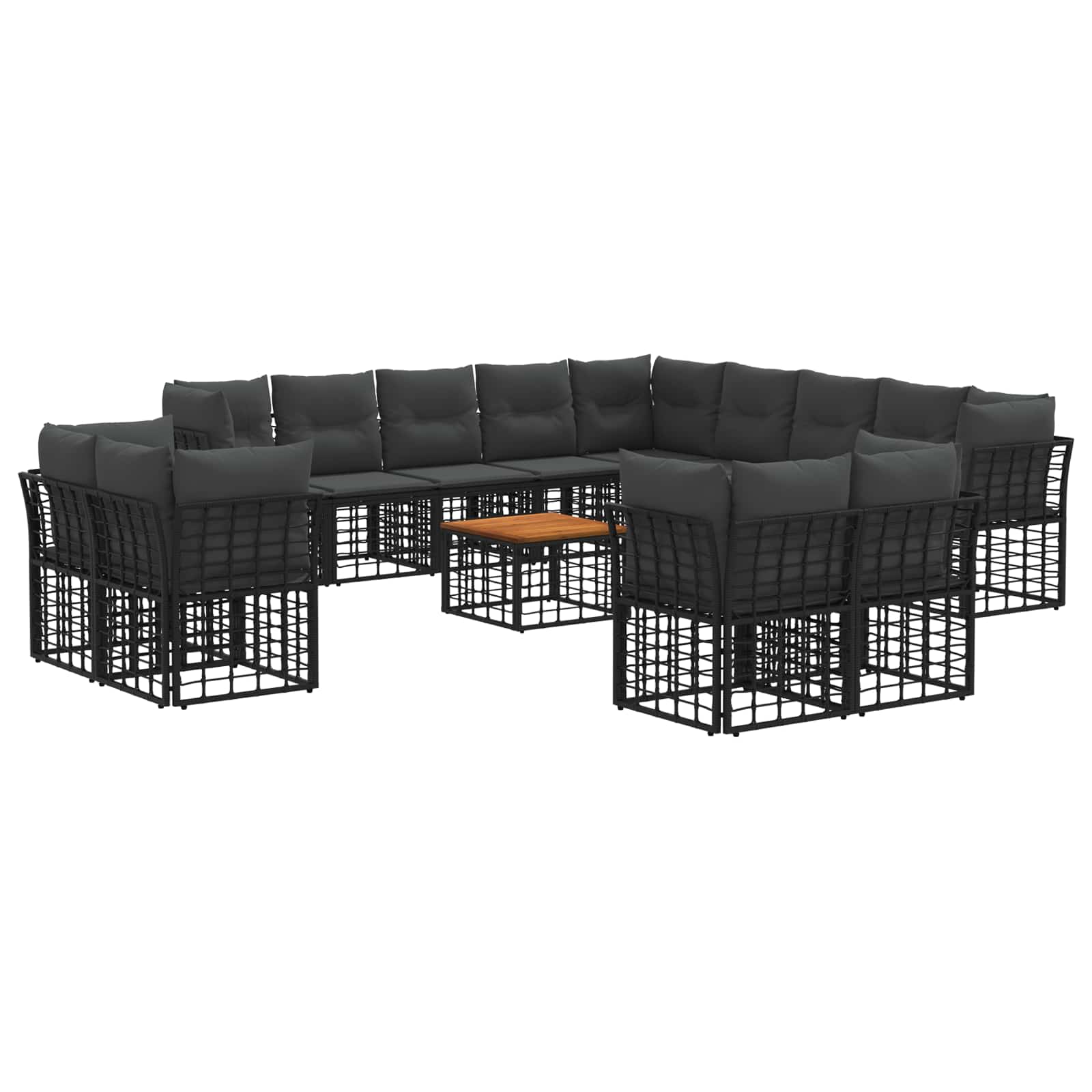 Outdoor-Sofagarnitur 14 pcs Schwarz und Dunkelgrau Polyester