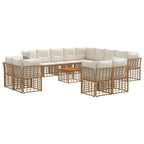 Outdoor-Sofagarnitur 14 pcs Natürlich und Cremweiß Polyester