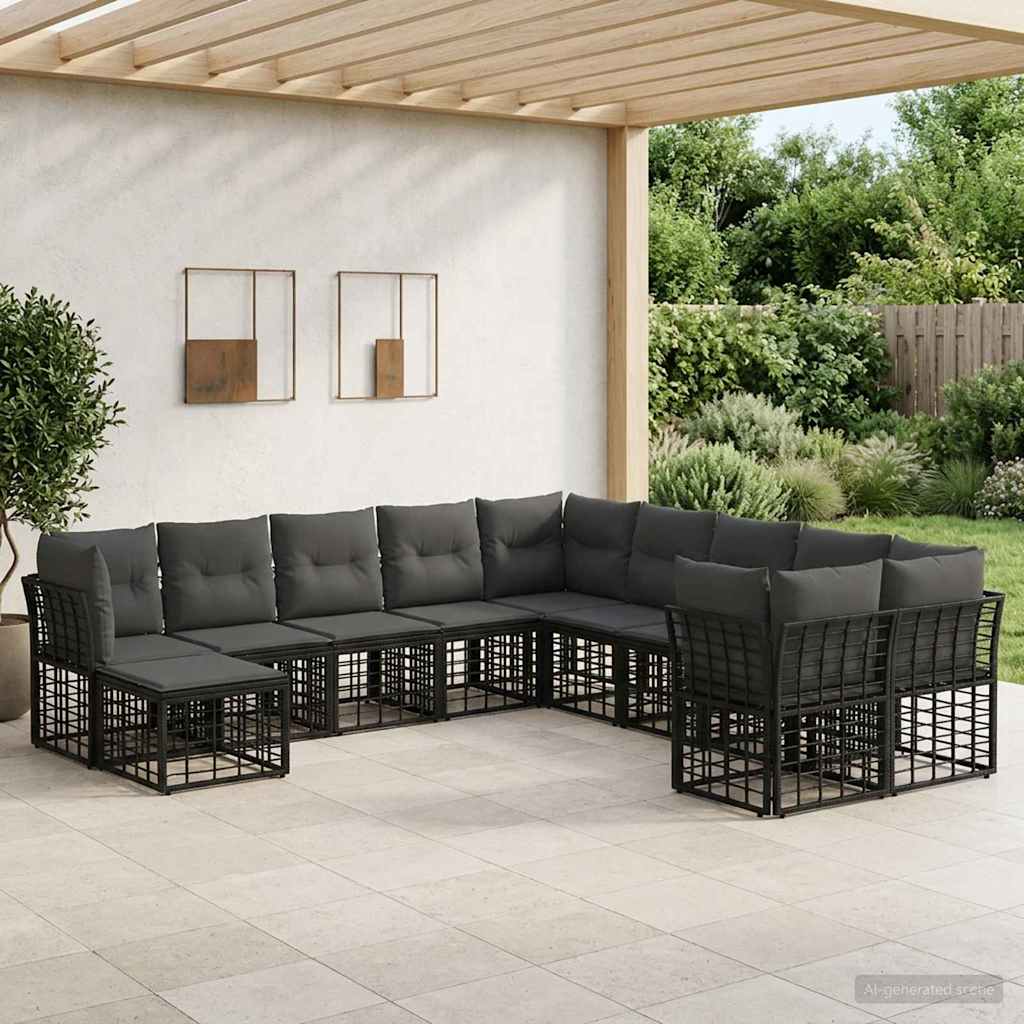 Outdoor-Sofagarnitur 11 pcs Schwarz und Dunkelgrau Polyester