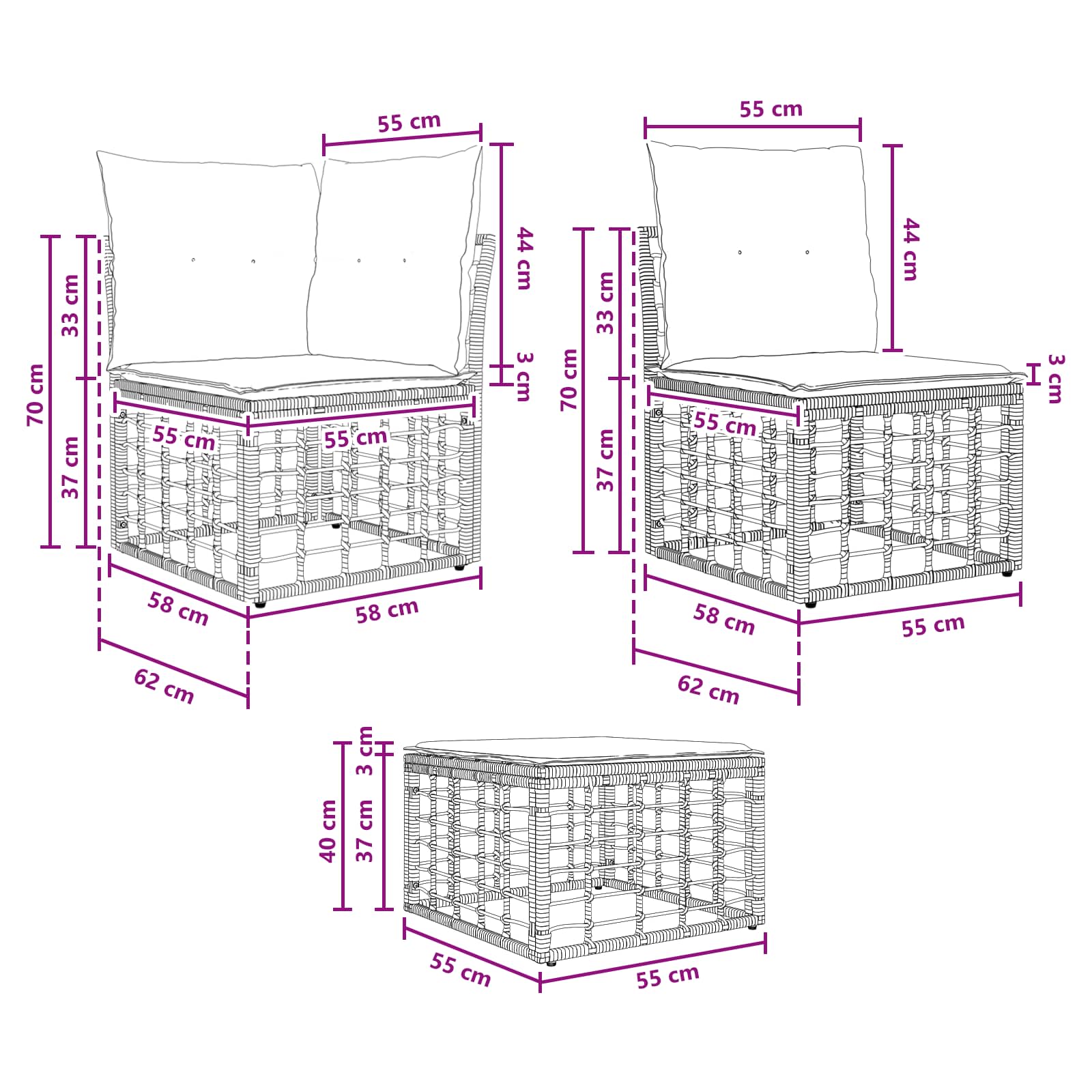 Outdoor-Sofagarnitur 11 pcs Schwarz und Dunkelgrau Polyester