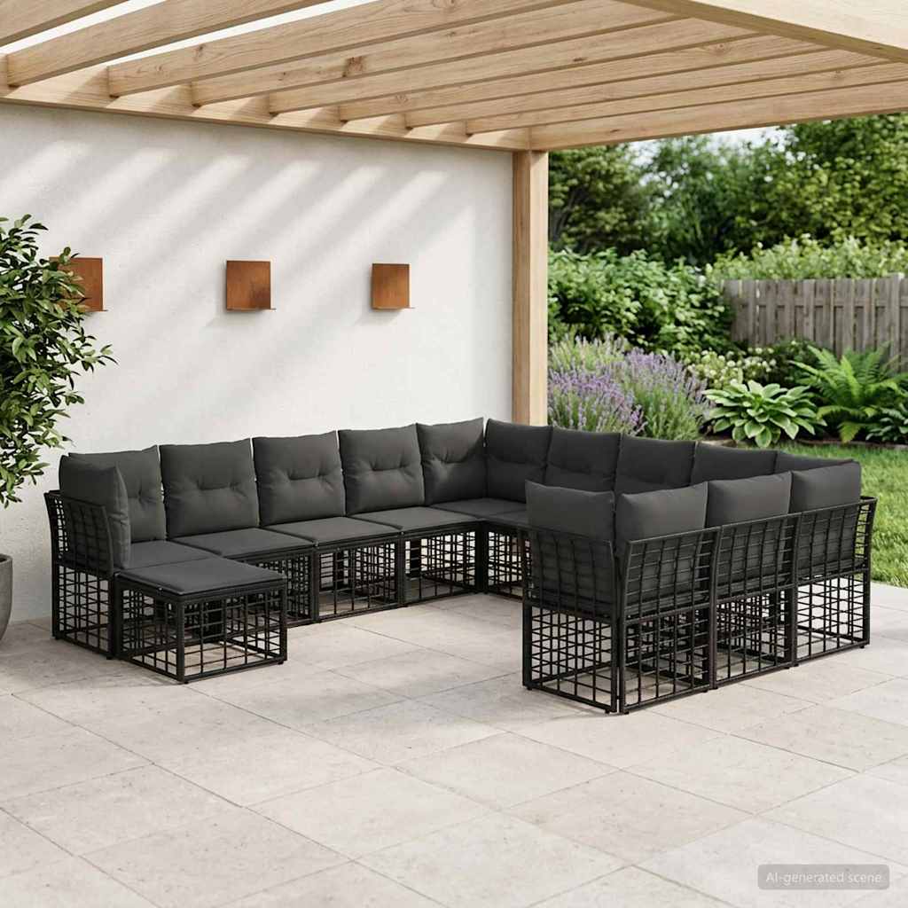Outdoor-Sofagarnitur 12 pcs Schwarz und Dunkelgrau Polyester
