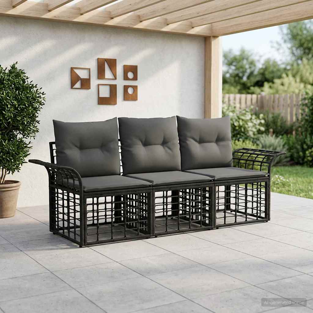 Outdoor-Sofagarnitur 3 pcs Schwarz und Dunkelgrau Polyester