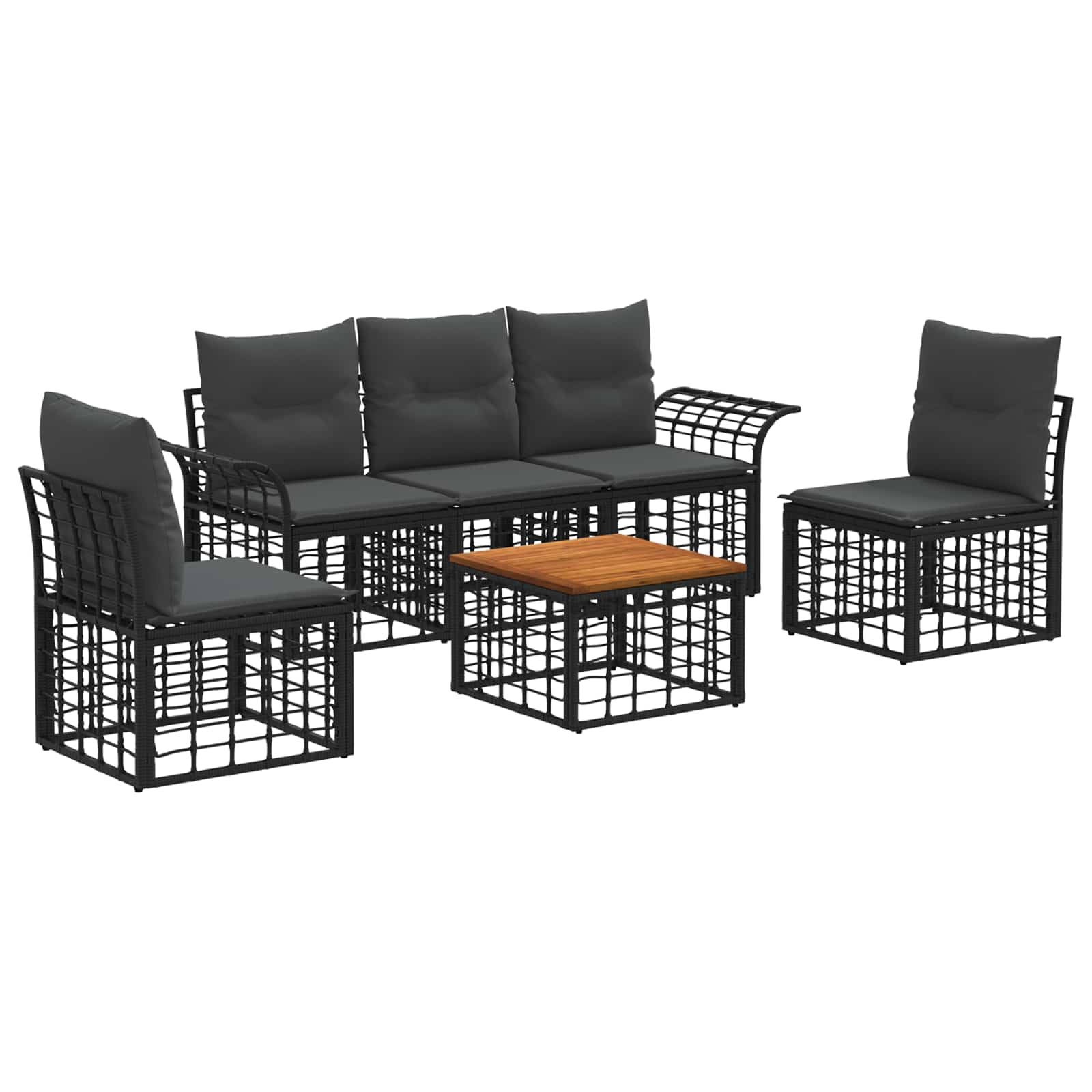 Outdoor-Sofagarnitur 6 pcs Schwarz und Dunkelgrau Polyester