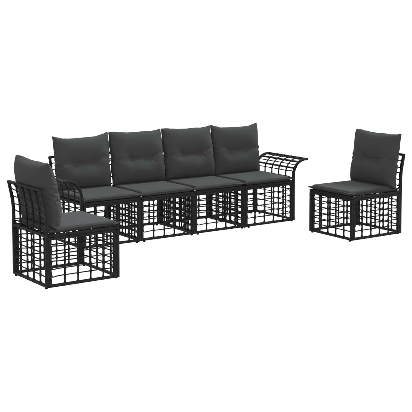 Outdoor-Sofagarnitur 6 pcs Schwarz und Dunkelgrau Polyester