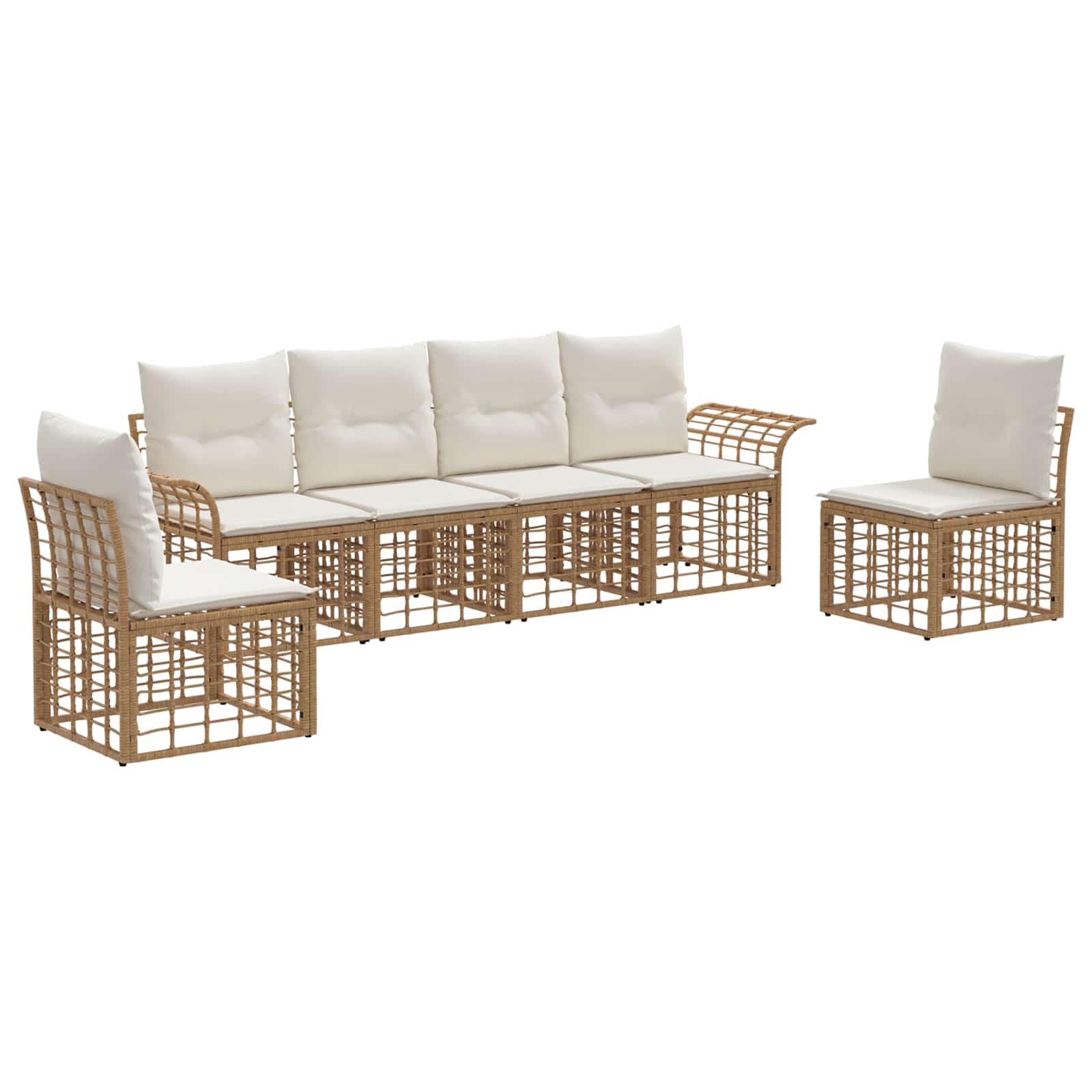 Outdoor-Sofagarnitur 6 pcs Natürlich und Cremweiß Polyester
