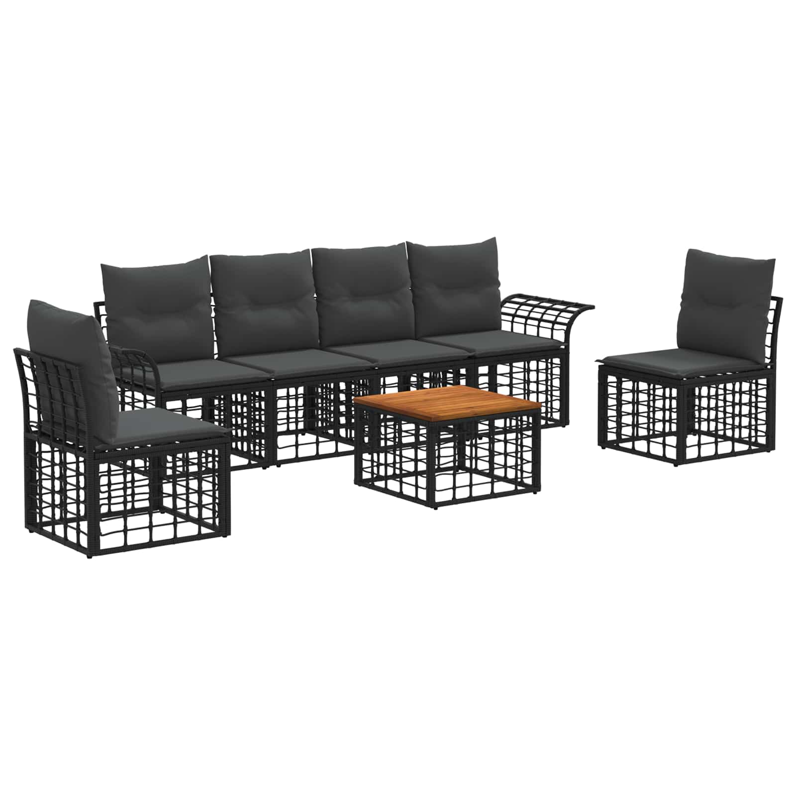 Outdoor-Sofagarnitur 7 pcs Schwarz und Dunkelgrau Polyester