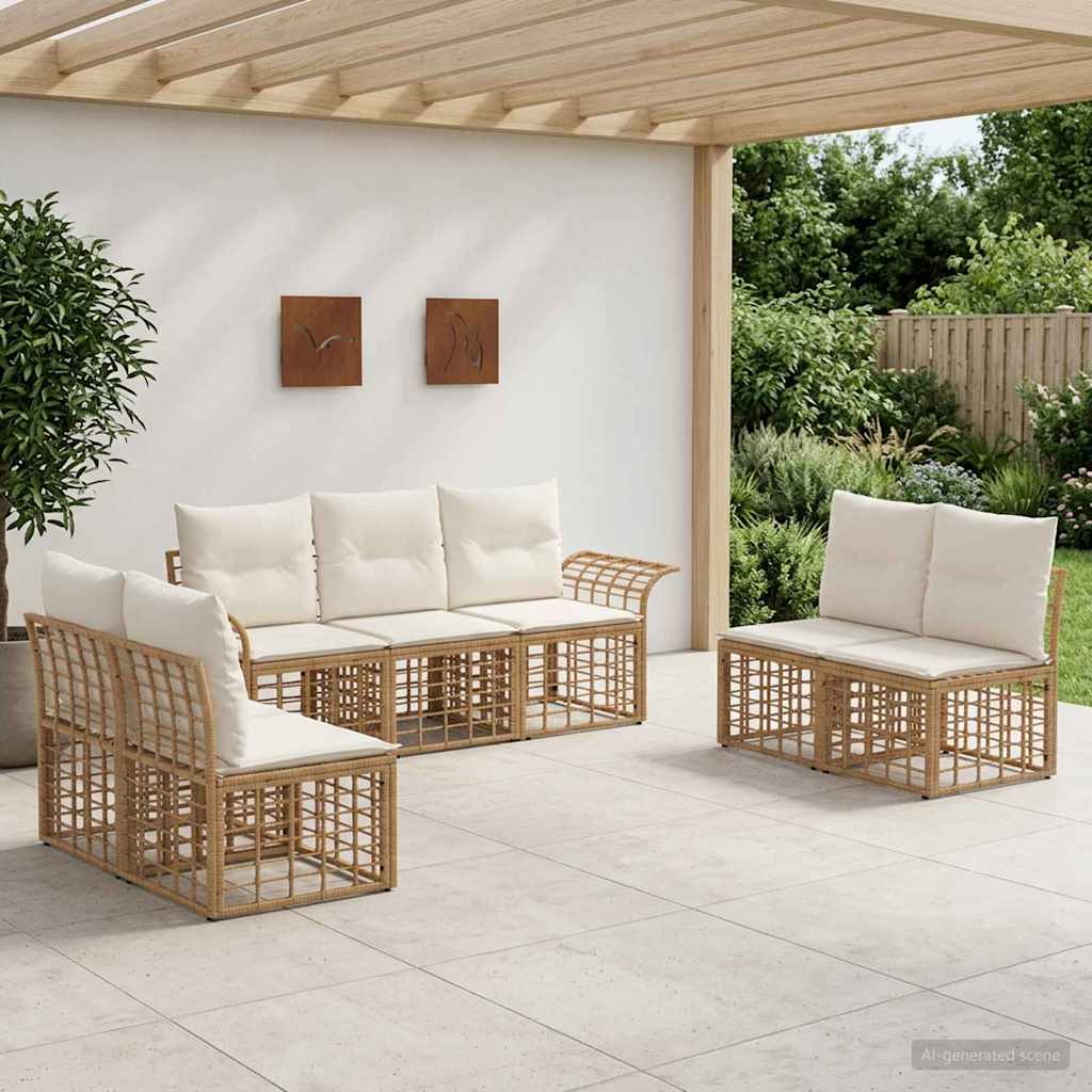 Outdoor-Sofagarnitur 7 pcs Natürlich und Cremweiß Polyester