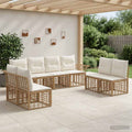 Outdoor-Sofagarnitur 8 pcs Natürlich und Cremweiß Polyester