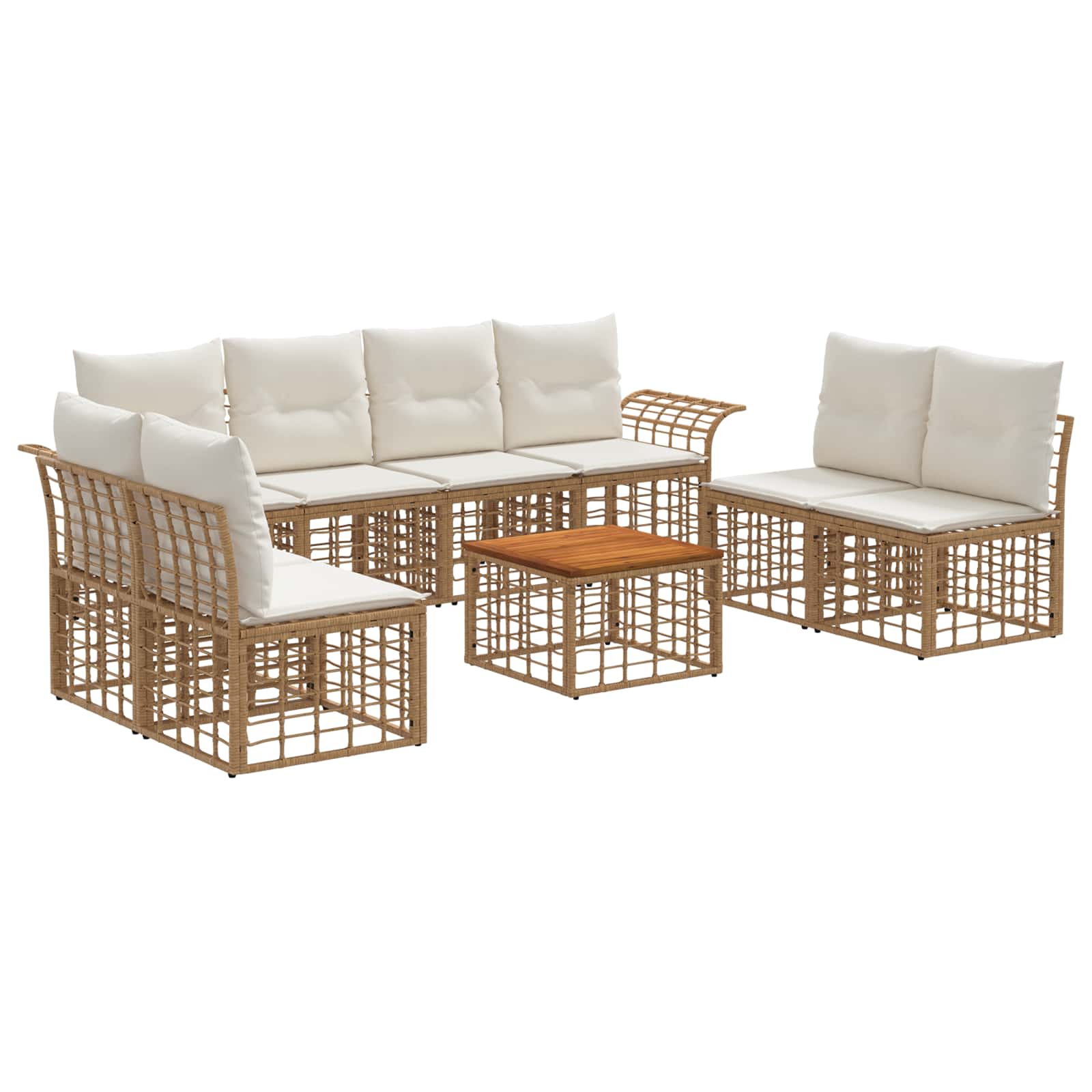 Outdoor-Sofagarnitur 9 pcs Natürlich und Cremweiß Polyester