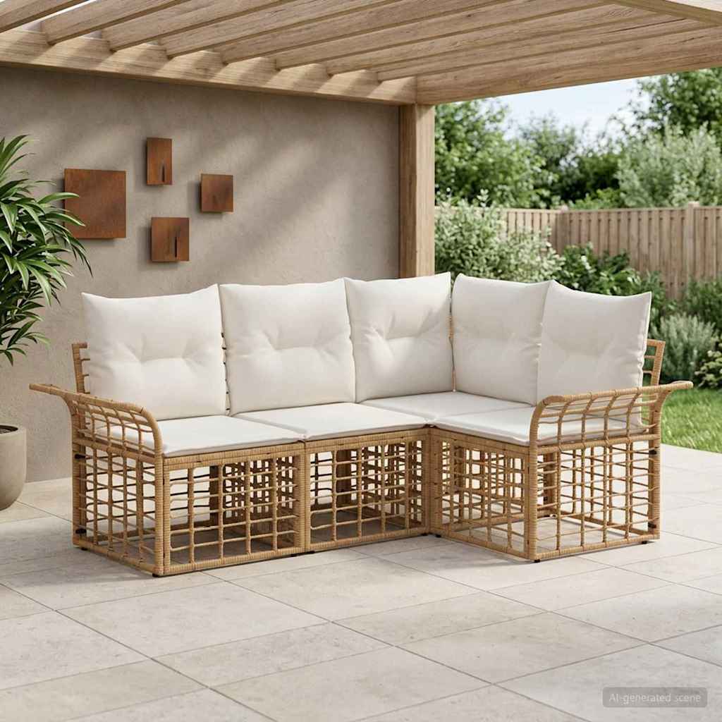 Outdoor-Sofagarnitur 4 pcs Natürlich und Cremweiß Polyester