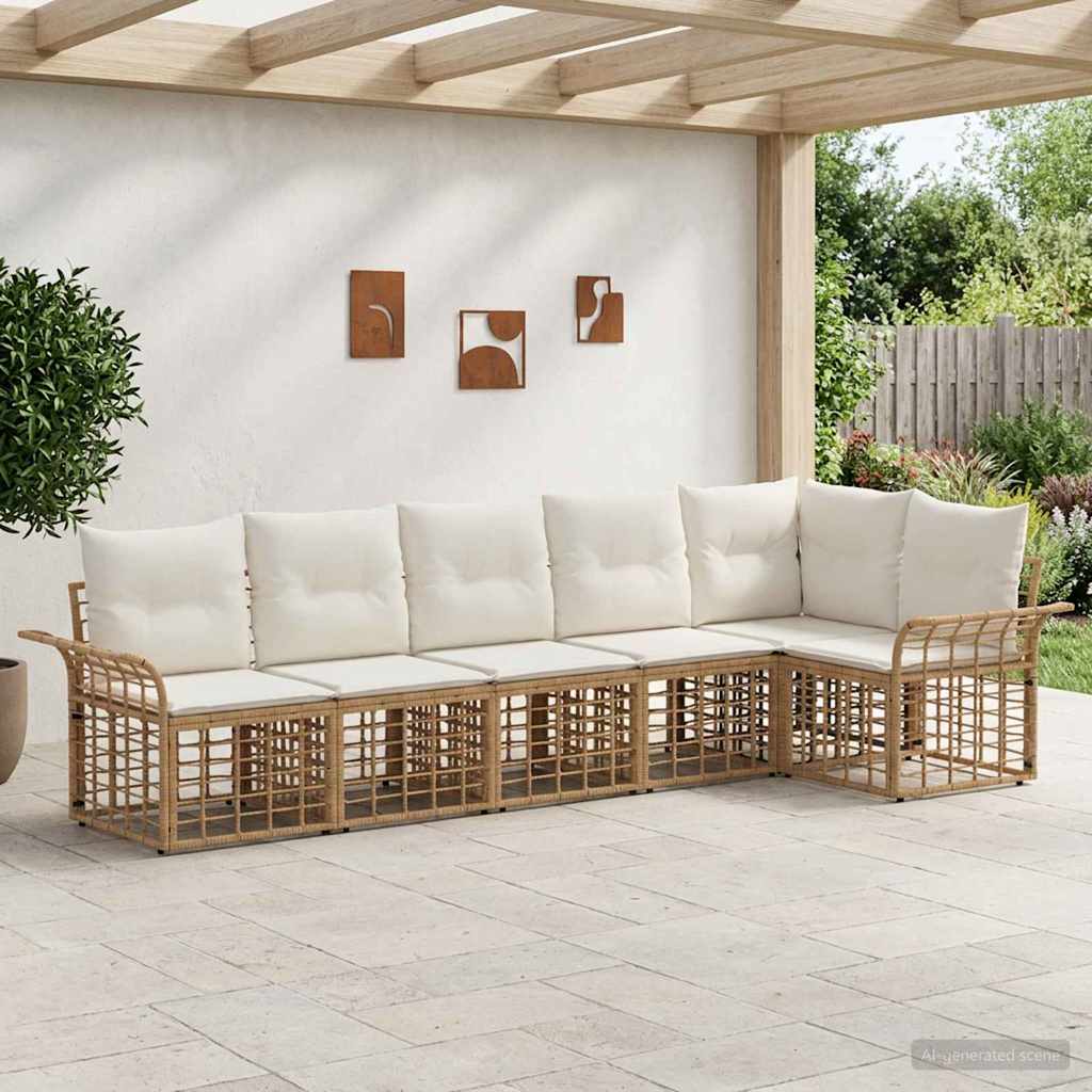 Outdoor-Sofagarnitur 6 pcs Natürlich und Cremweiß Polyester