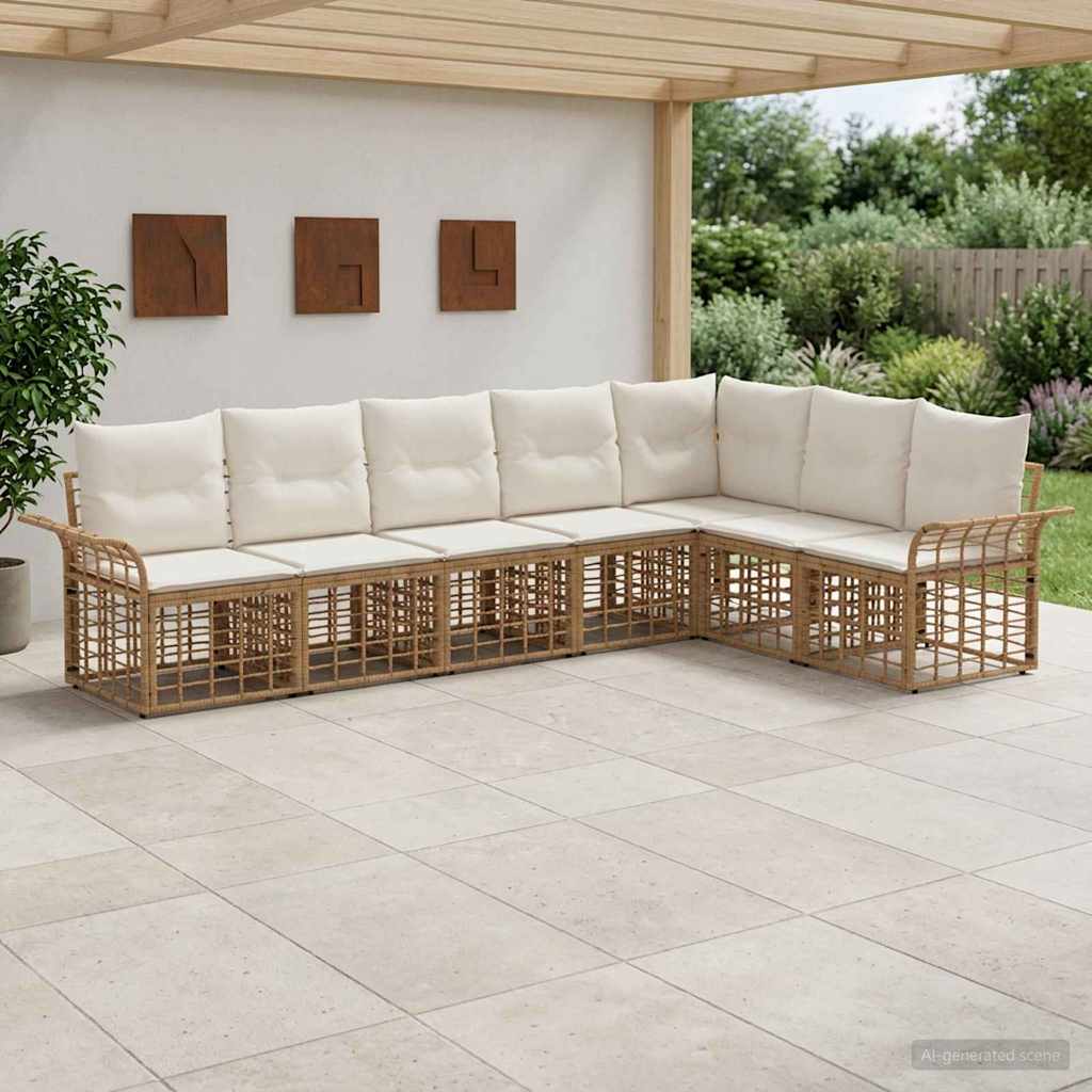 Outdoor-Sofagarnitur 7 pcs Natürlich und Cremweiß Polyester