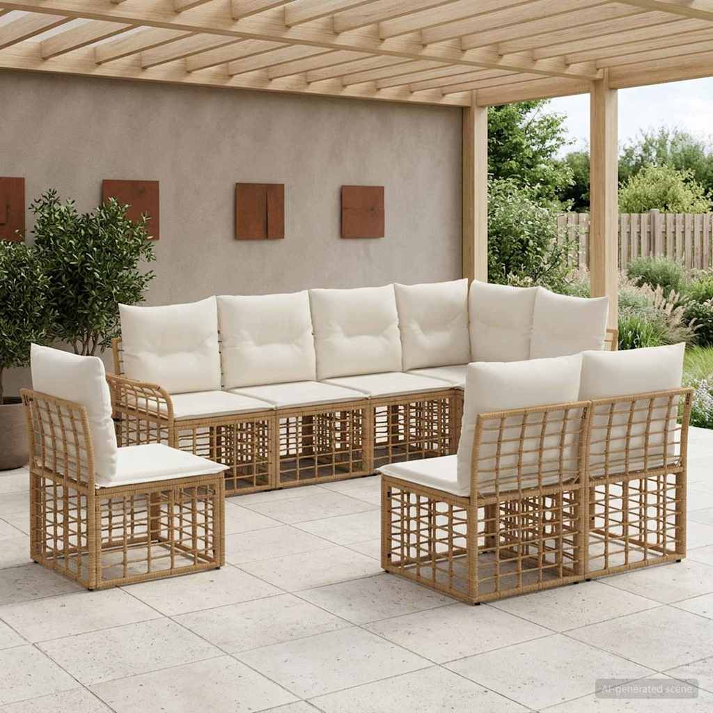 Outdoor-Sofagarnitur 8 pcs Natürlich und Cremweiß Polyester