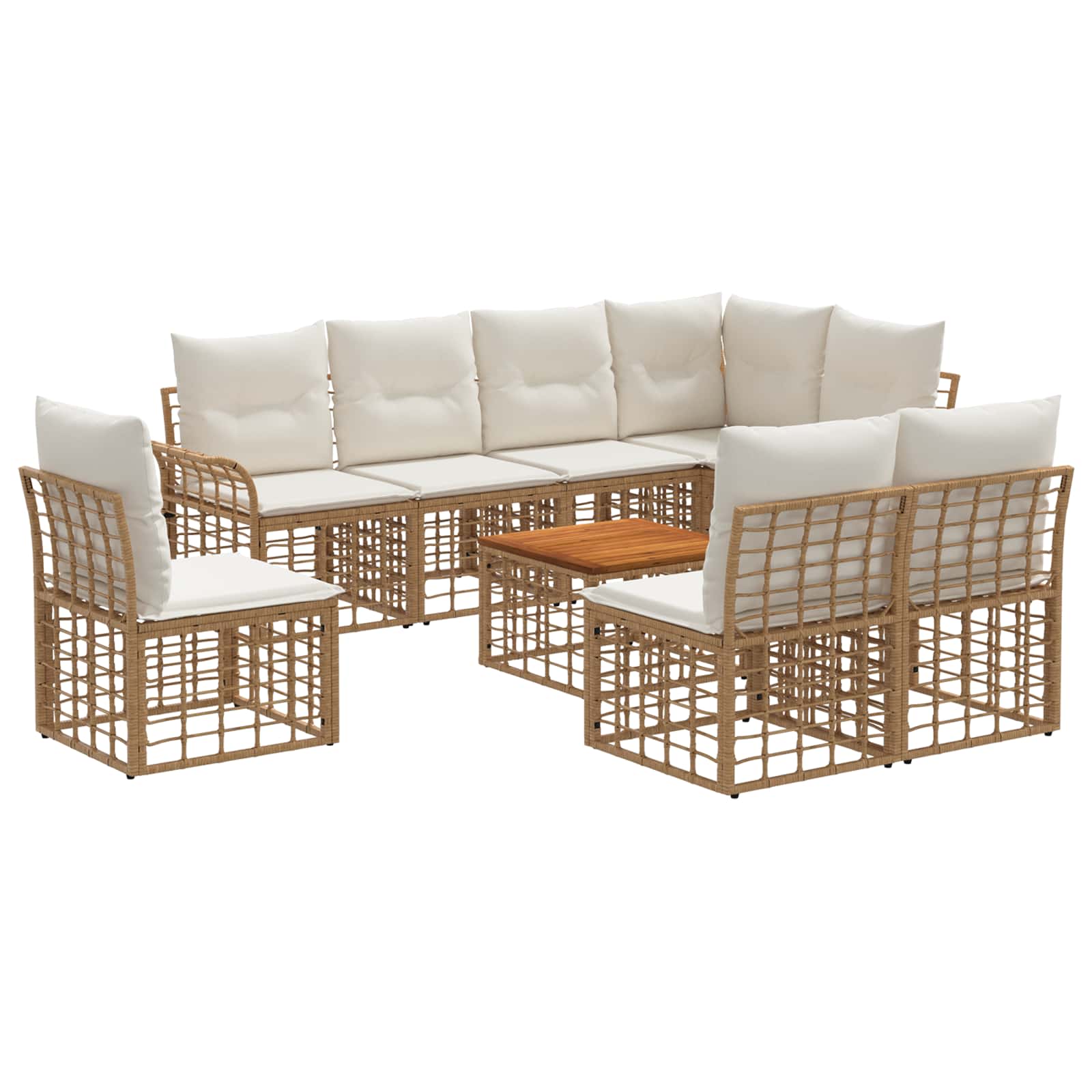 Outdoor-Sofagarnitur 9 pcs Natürlich und Cremweiß Polyester