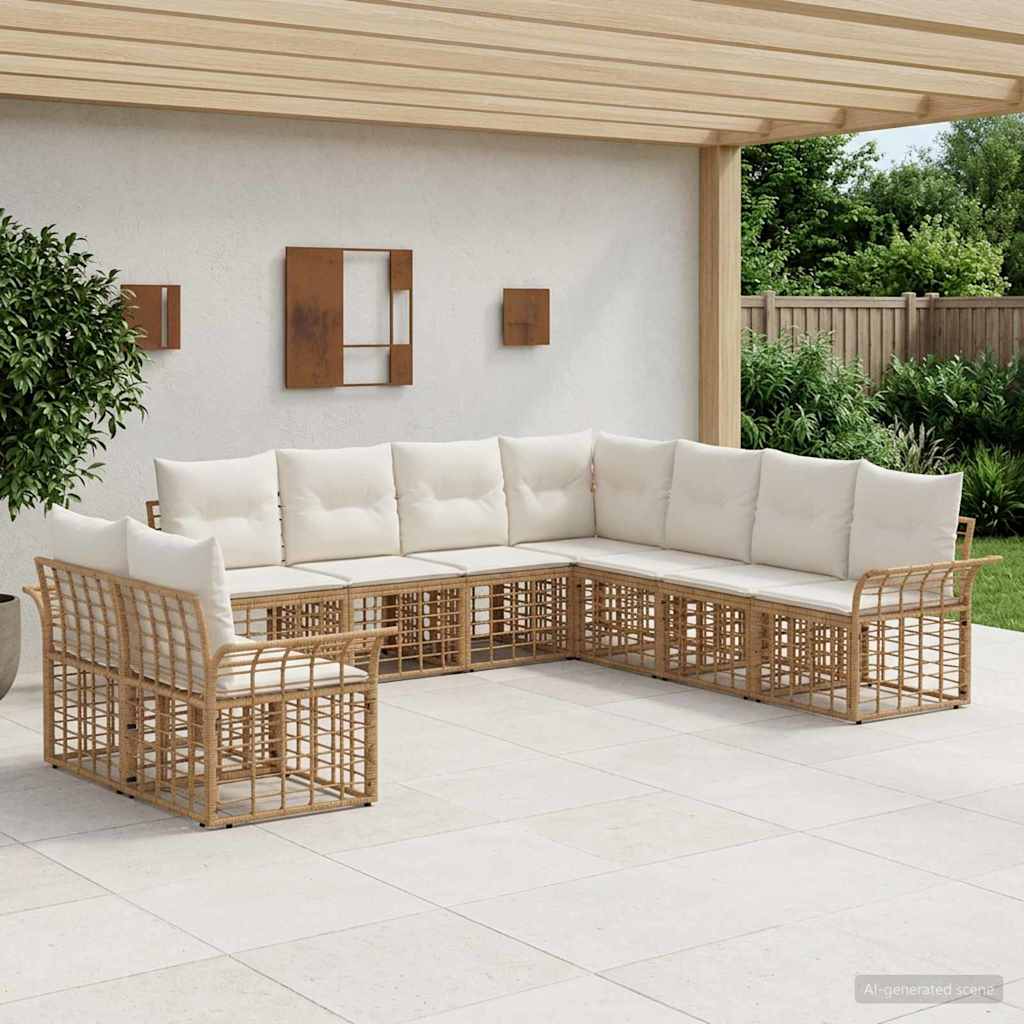 Outdoor-Sofagarnitur 9 pcs Natürlich und Cremweiß Polyester