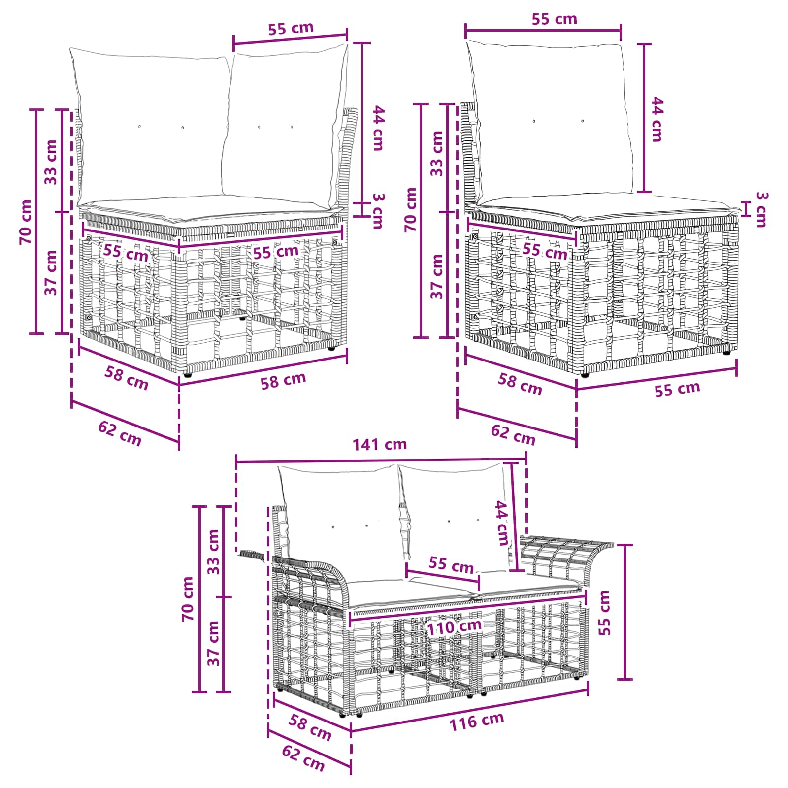 Outdoor-Sofagarnitur 9 pcs Natürlich und Cremweiß Polyester