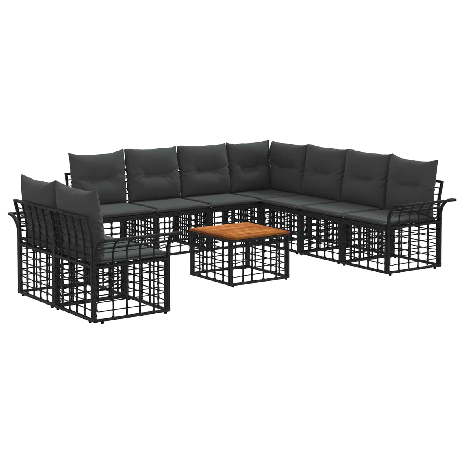 Outdoor-Sofagarnitur 10 pcs Schwarz und Dunkelgrau Polyester