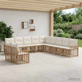 Outdoor-Sofagarnitur 11 pcs Natürlich und Cremweiß Polyester