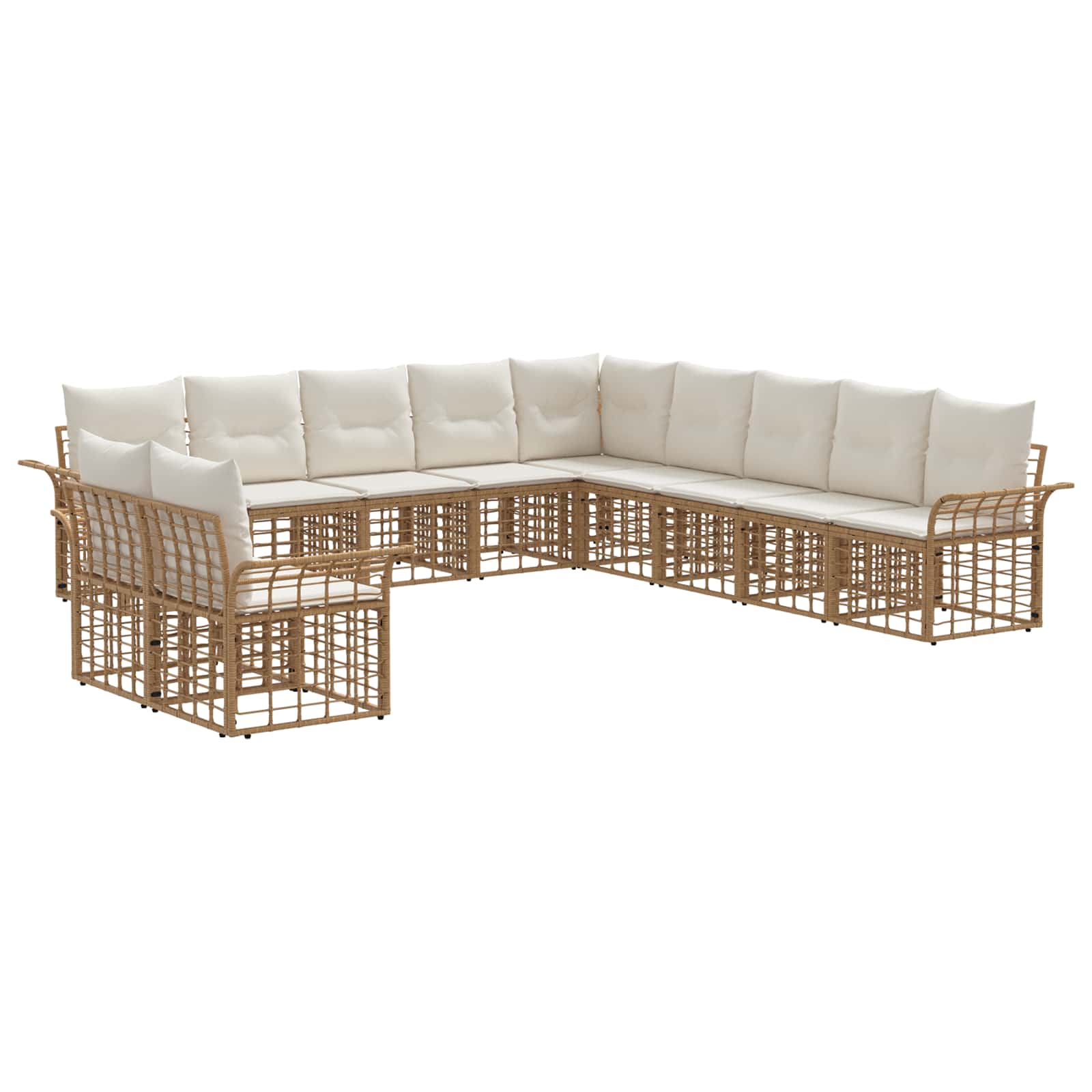 Outdoor-Sofagarnitur 11 pcs Natürlich und Cremweiß Polyester