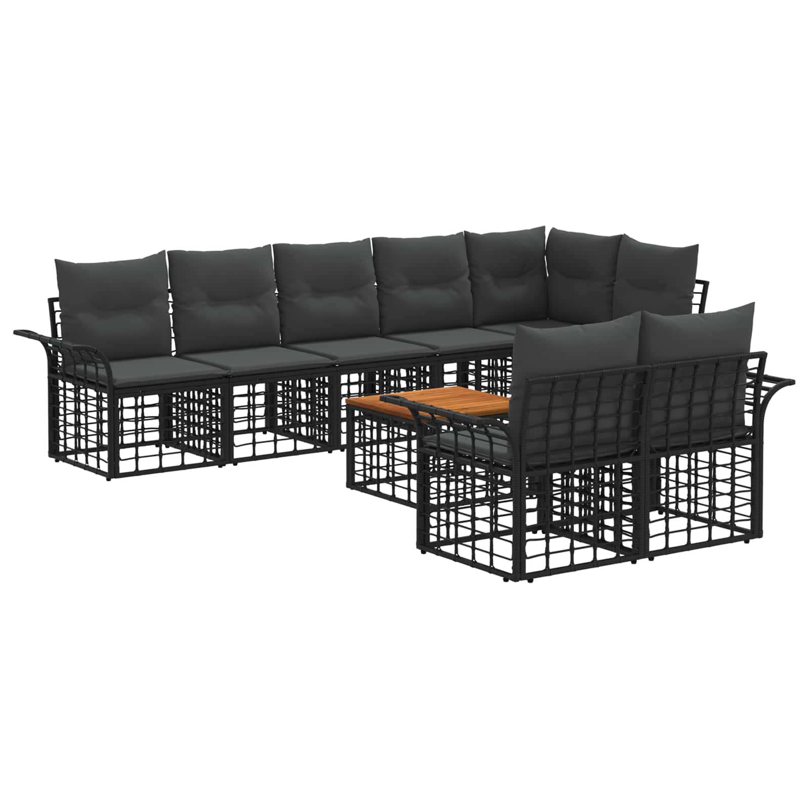 Outdoor-Sofagarnitur 9 pcs Schwarz und Dunkelgrau Poly-Rattan