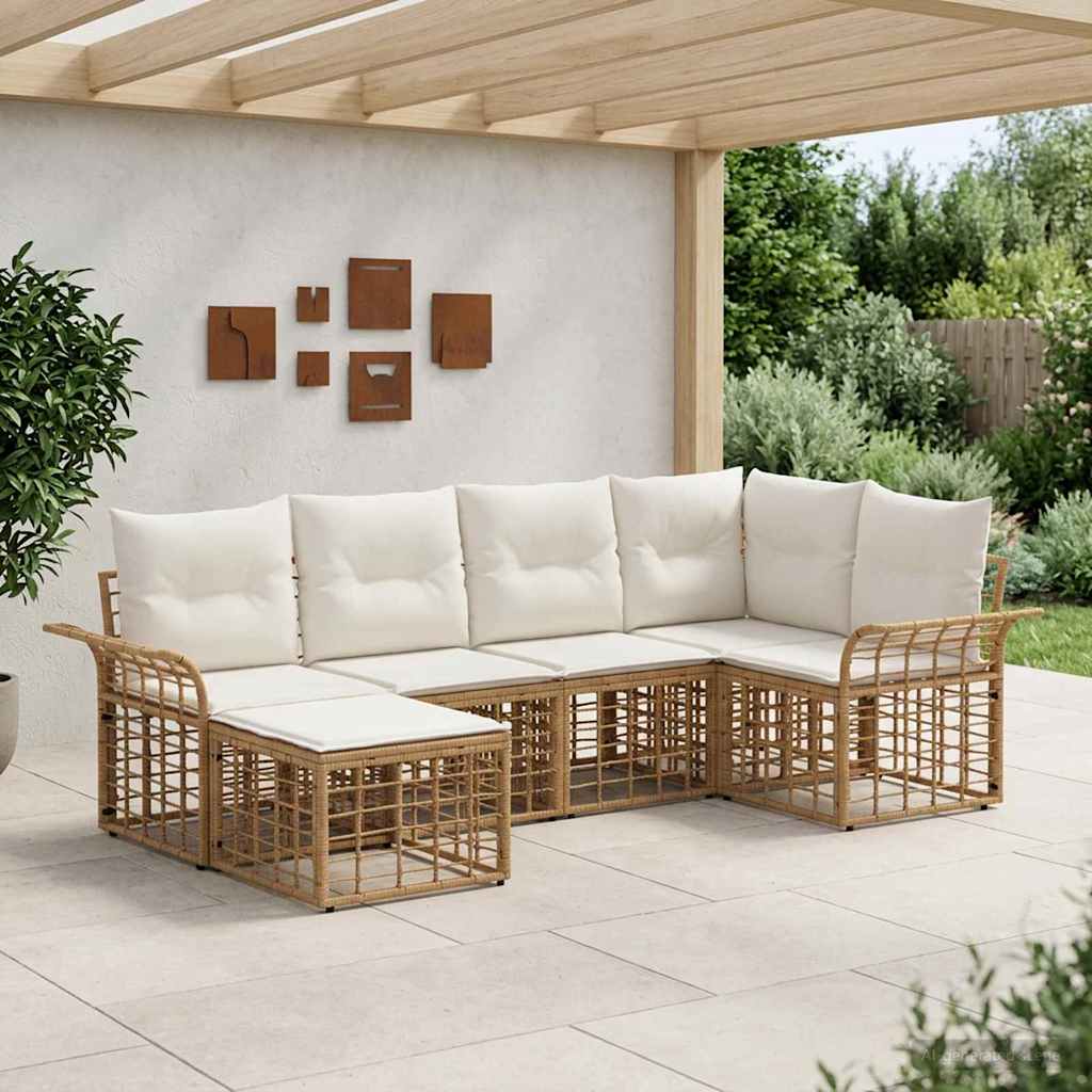Outdoor-Sofagarnitur 6 pcs Natürlich und Cremweiß Polyester