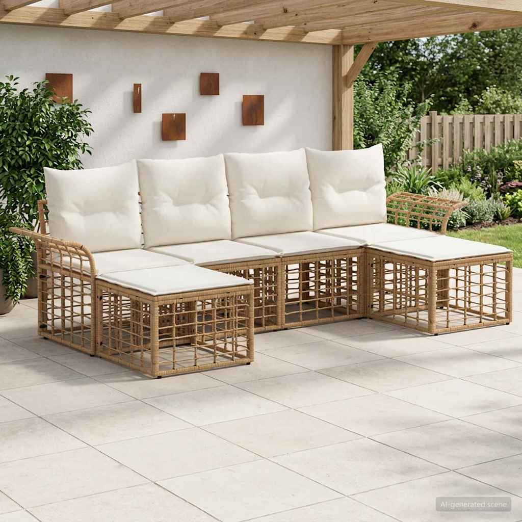 Outdoor-Sofagarnitur 6 pcs Natürlich und Cremweiß Polyester