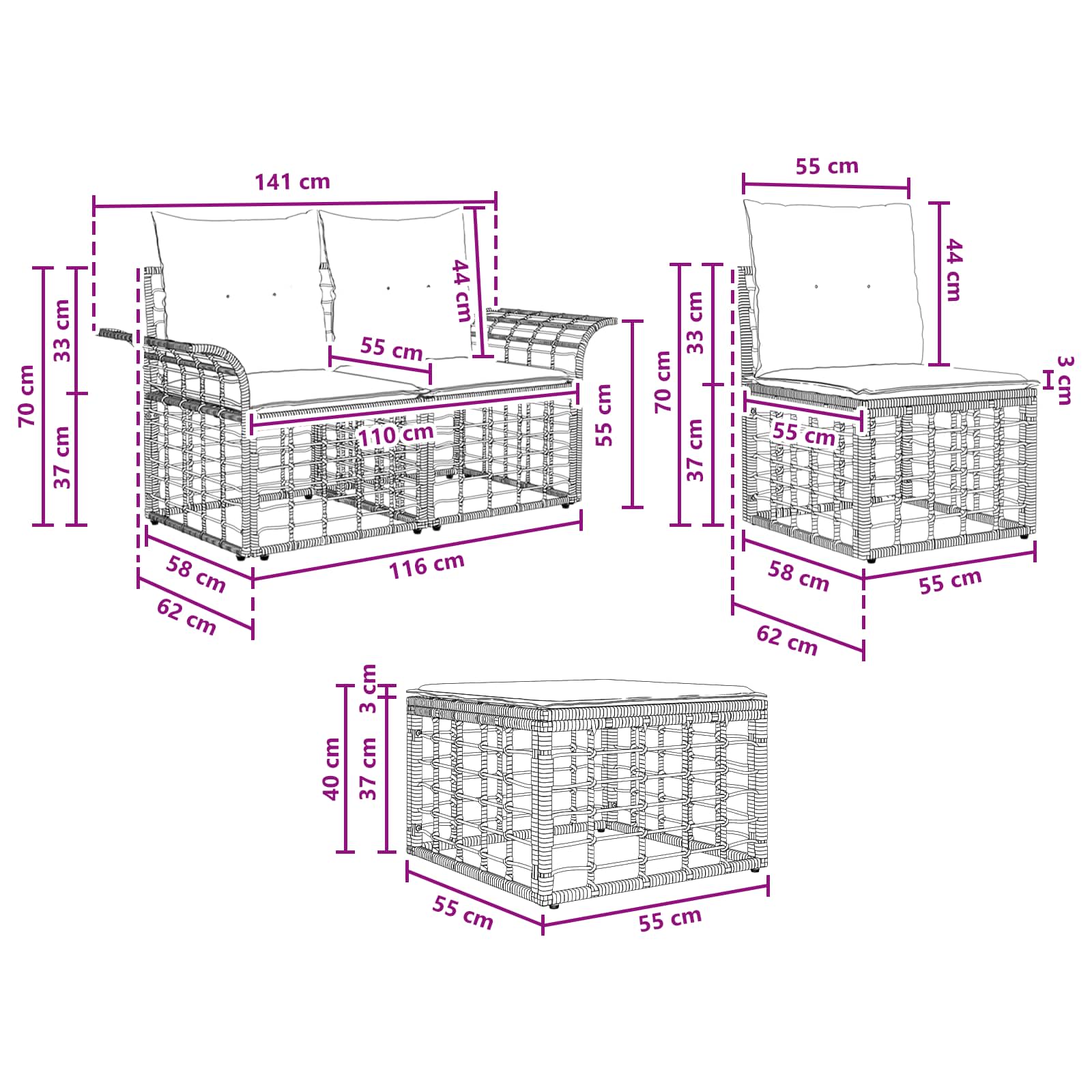 Outdoor-Sofagarnitur 6 pcs Natürlich und Cremweiß Polyester