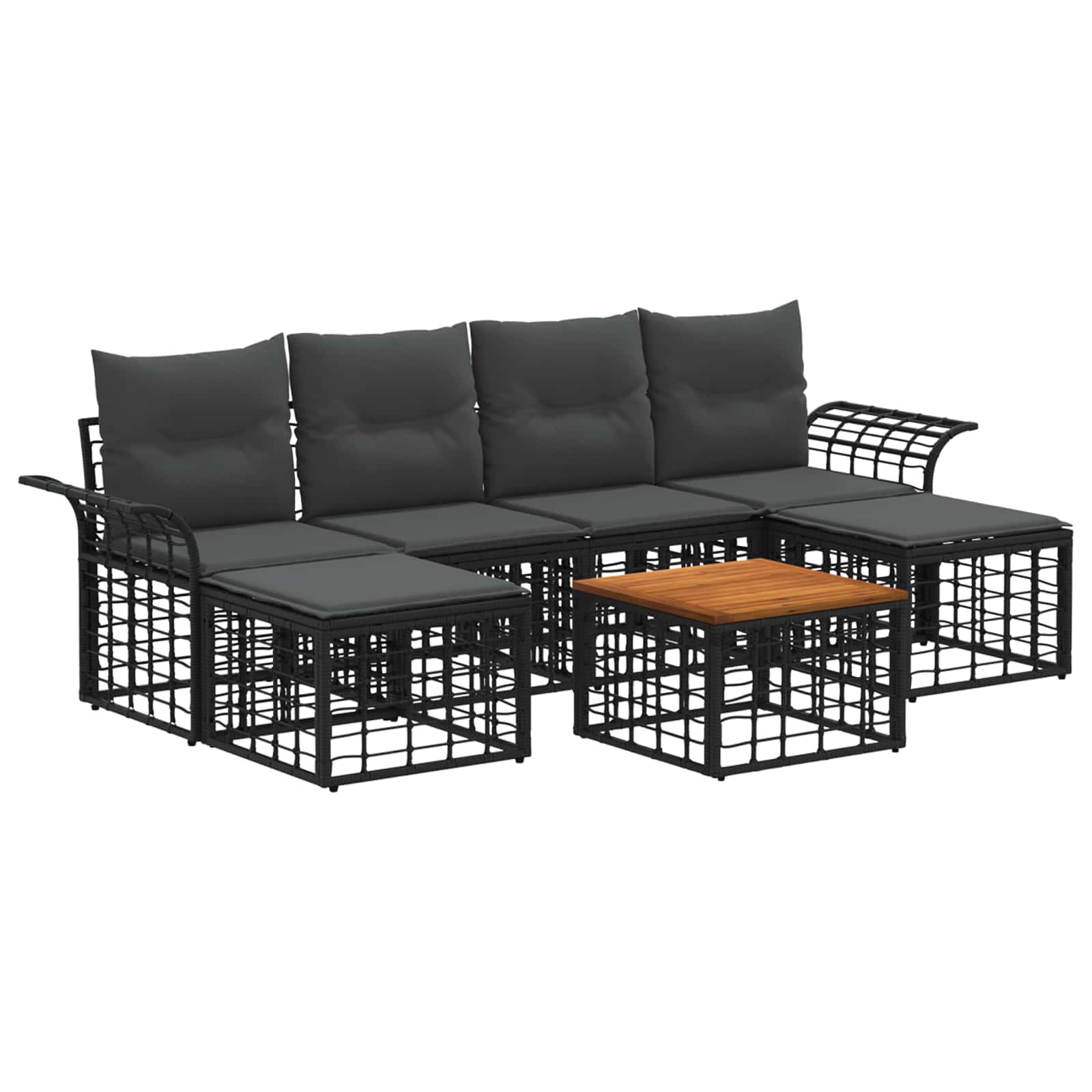 Outdoor-Sofagarnitur 7 pcs Schwarz und Dunkelgrau Polyester
