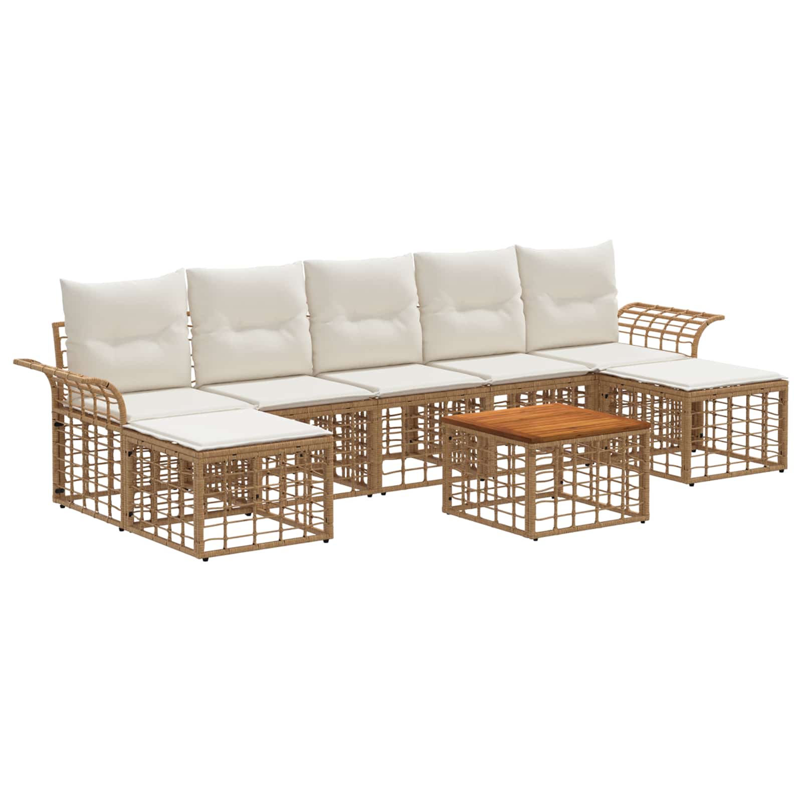 Outdoor-Sofagarnitur 8 pcs Natürlich und Cremweiß Polyester