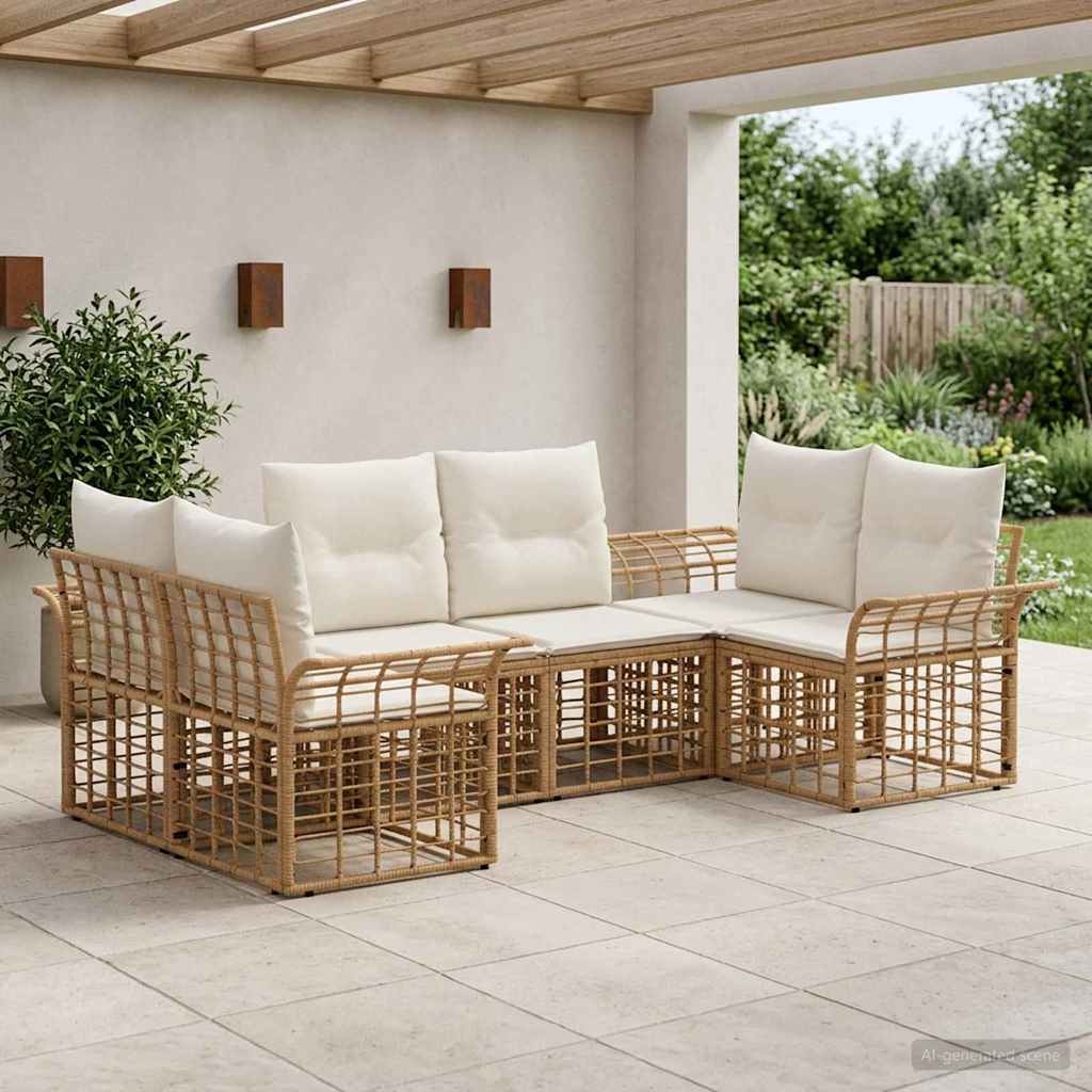 Outdoor-Sofagarnitur 6 pcs Natürlich und Cremweiß Polyester