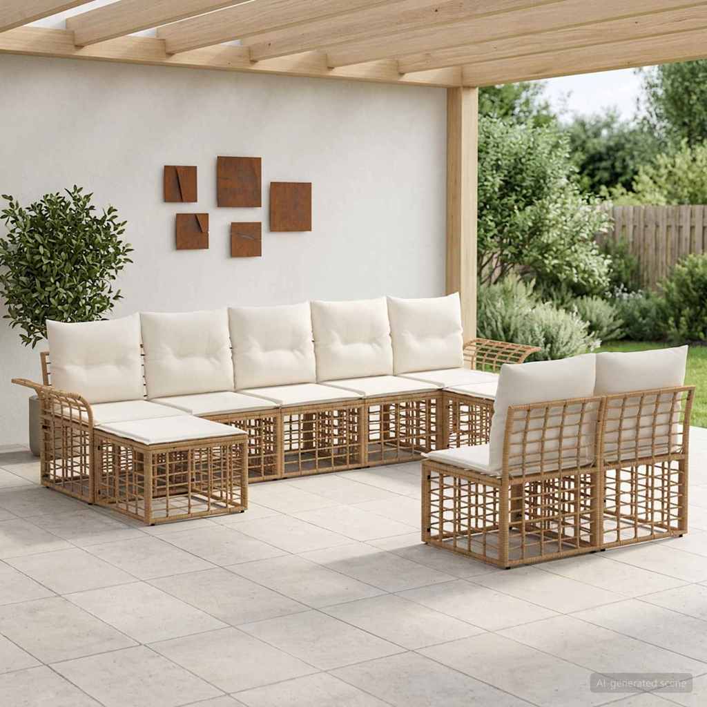 Outdoor-Sofagarnitur 9 pcs Natürlich und Cremweiß Polyester