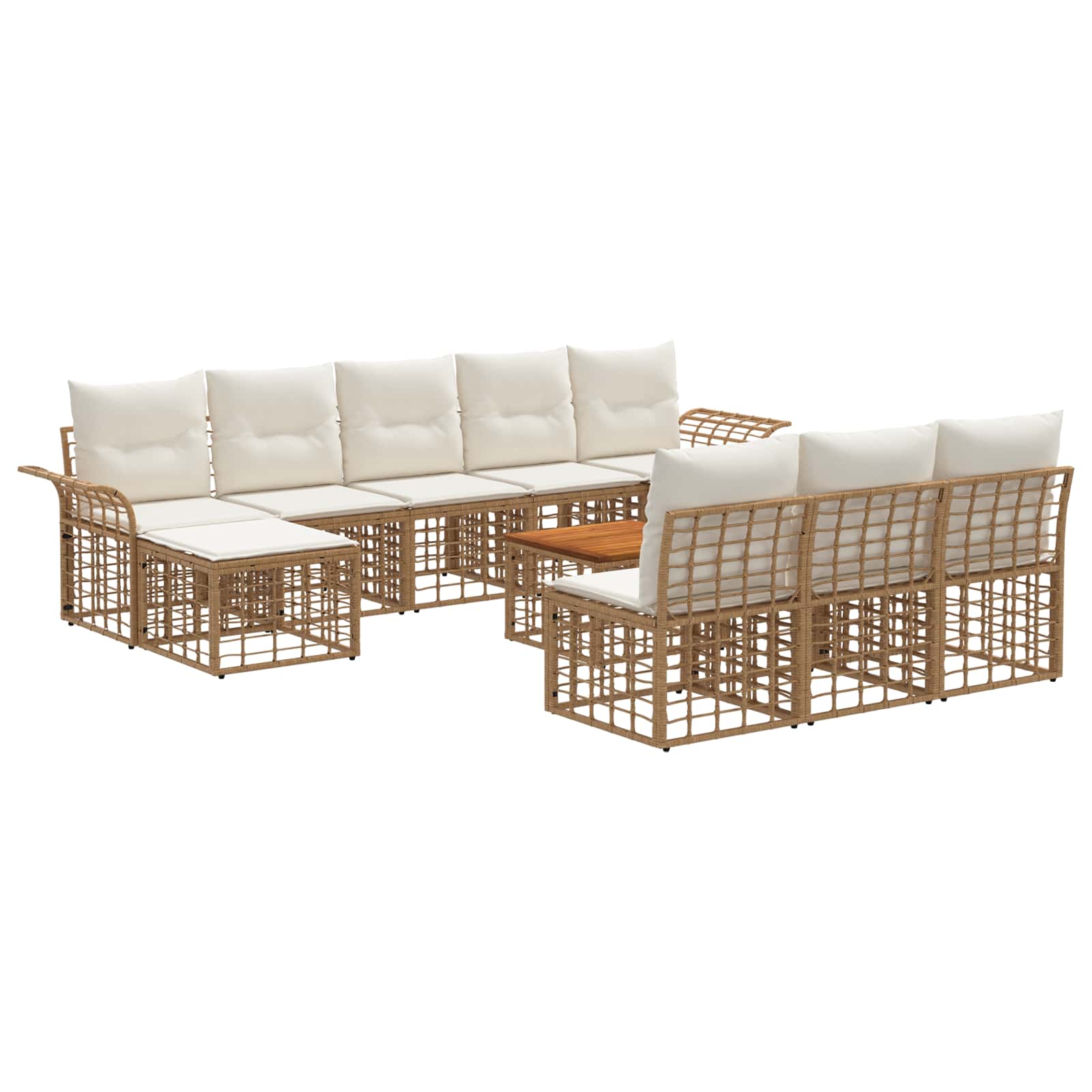 Outdoor-Sofagarnitur 11 pcs Natürlich und Cremweiß Polyester