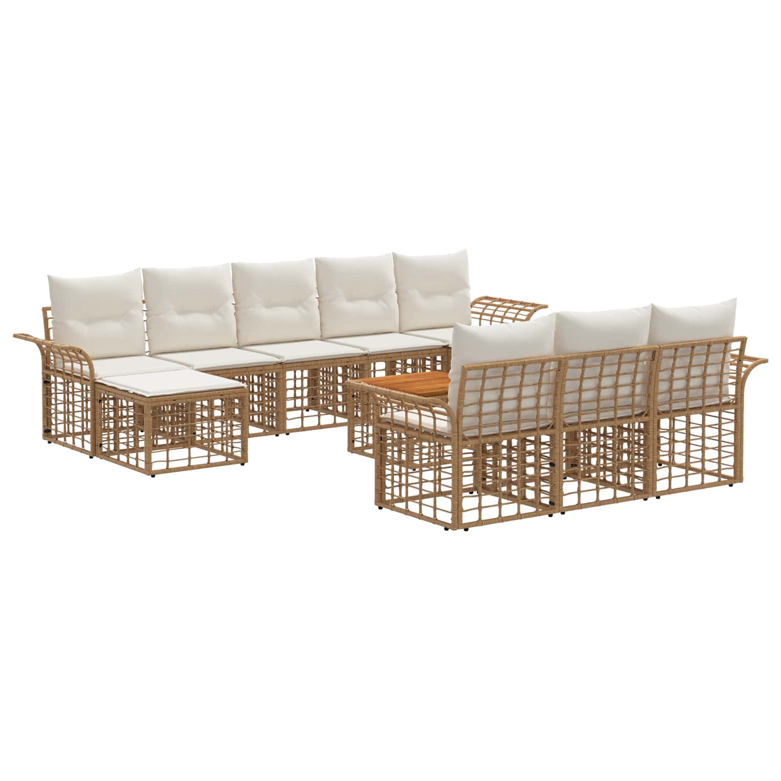 Outdoor-Sofagarnitur 11 pcs Natürlich und Cremweiß Polyester