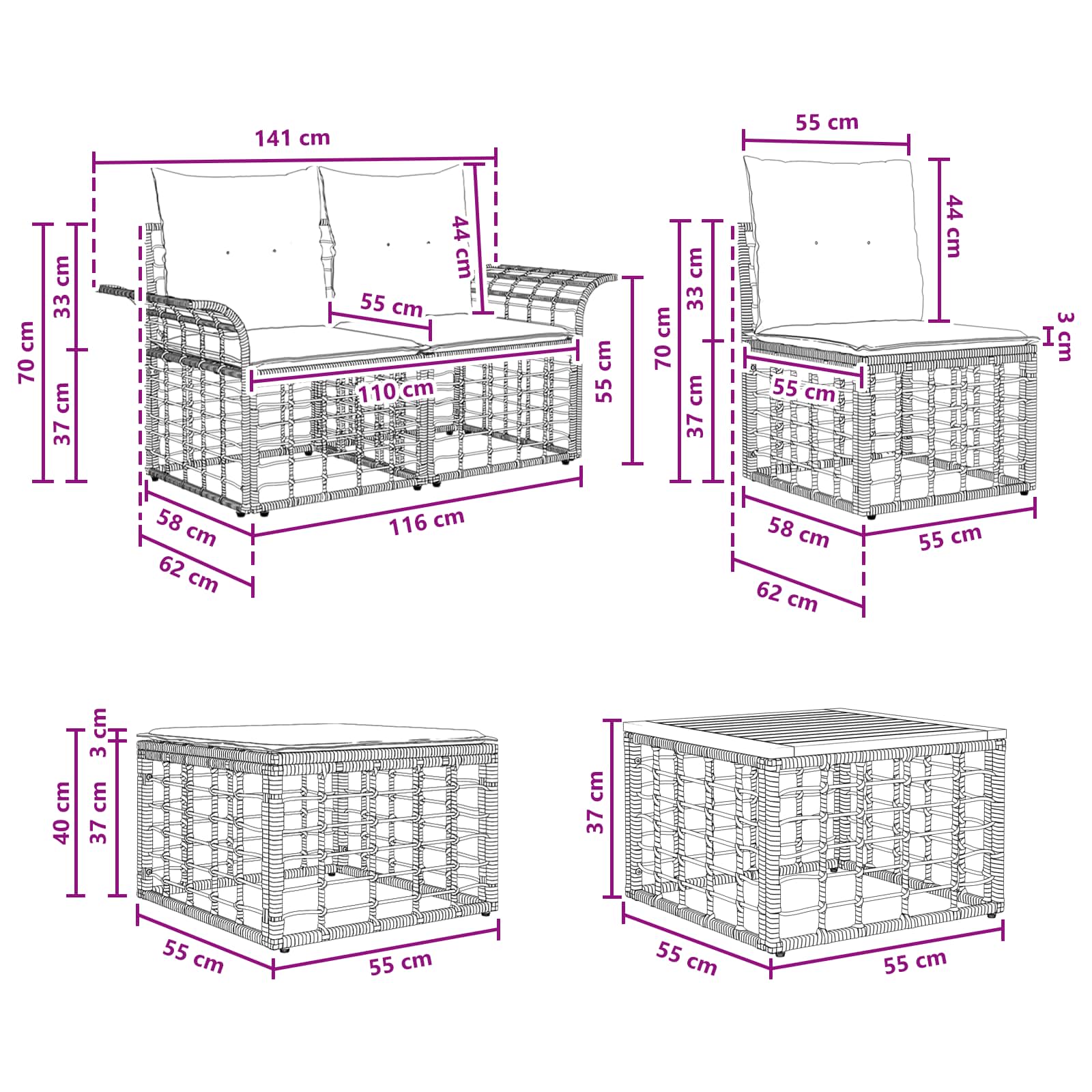 Outdoor-Sofagarnitur 11 pcs Natürlich und Cremweiß Polyester