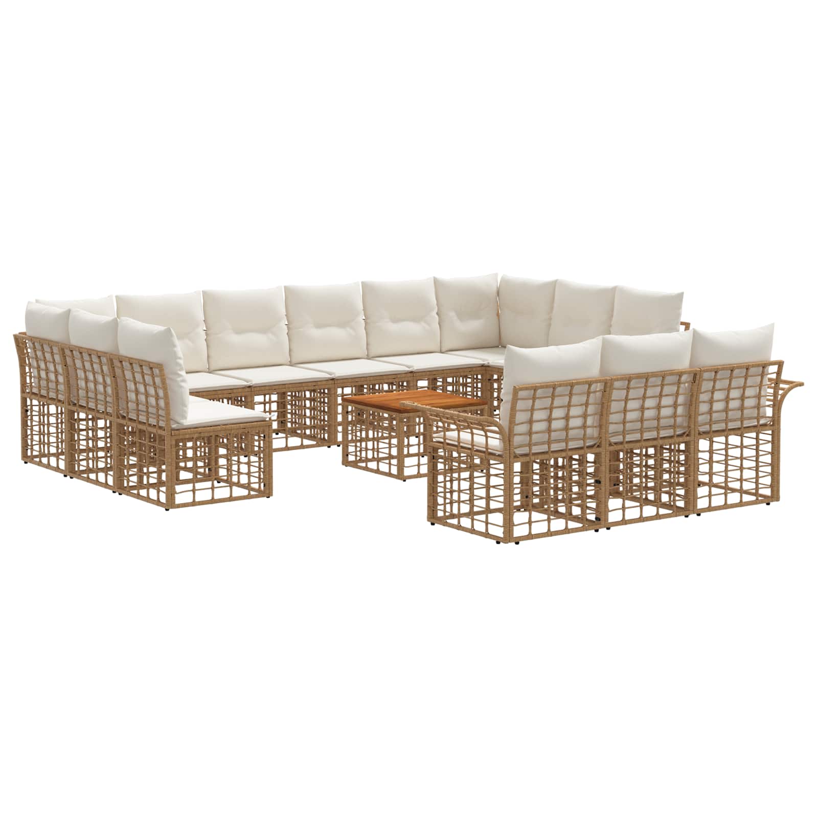Outdoor-Sofagarnitur 14 pcs Natürlich und Cremweiß Polyester
