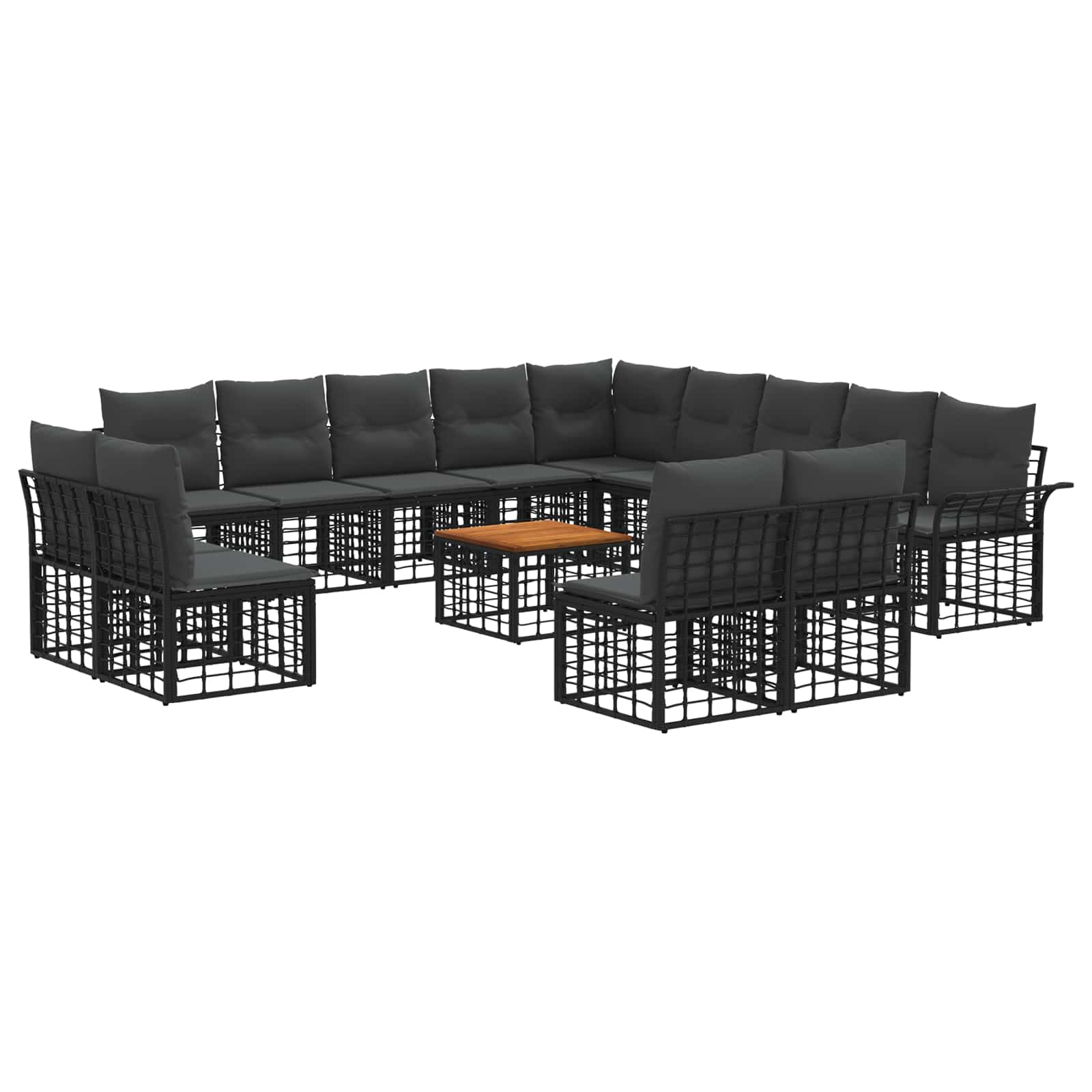 Outdoor-Sofagarnitur 14 pcs Schwarz und Dunkelgrau Polyester